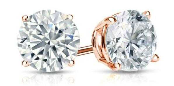 14k Rose Gold 4 Prong Basket Round Diamond Stud Earrings