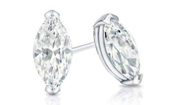 Certified 14k White Gold V End Prong Marquise Cut Diamond Stud Earrings
