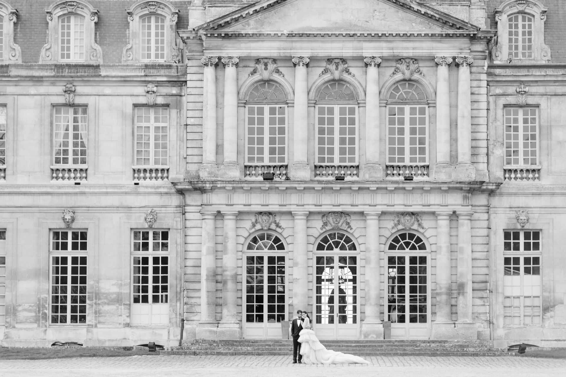 Peach Tulle and Spring Blooms at Chateau de Champlatreux