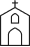 This image is a simple black-and-white line illustration or icon of a church building, featuring a cross at the top of a pointed steeple and a arched doorway at the base. It is not a photograph but a minimalist graphic symbol, likely used as a placeholder or category icon. No people, decor, or wedding-specific details are visible.