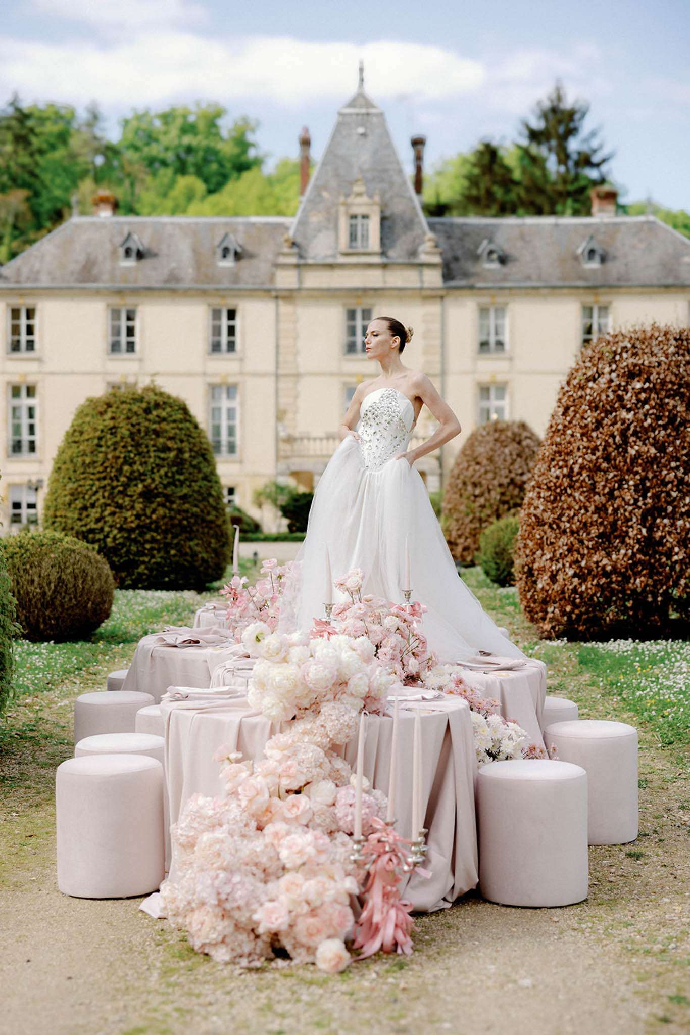 Fuchsia Blooms and Limestone at Chateau d'Aveny, Normandy