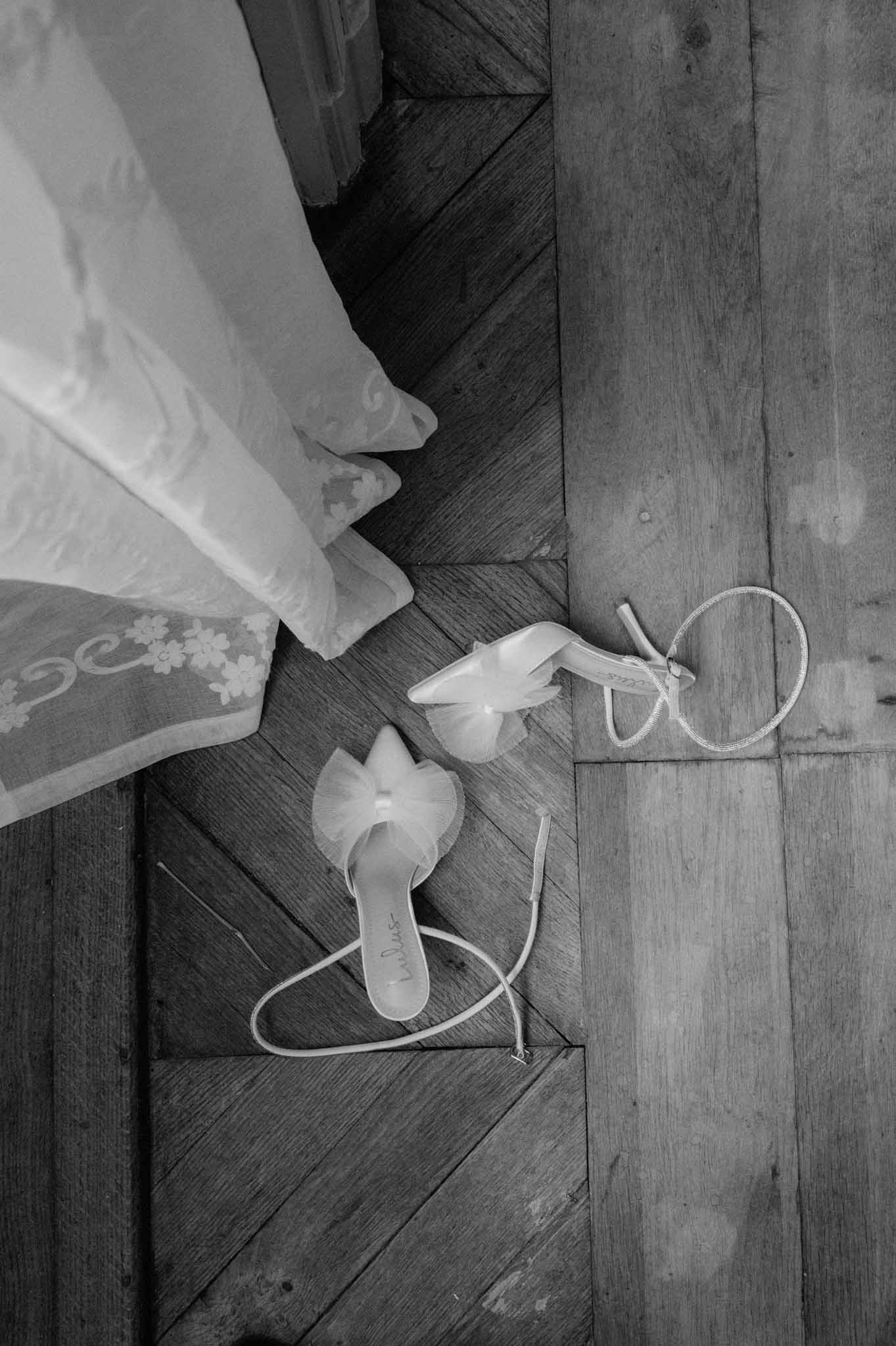 Couple portrait in formal gardens of Château de Varennes during golden hour