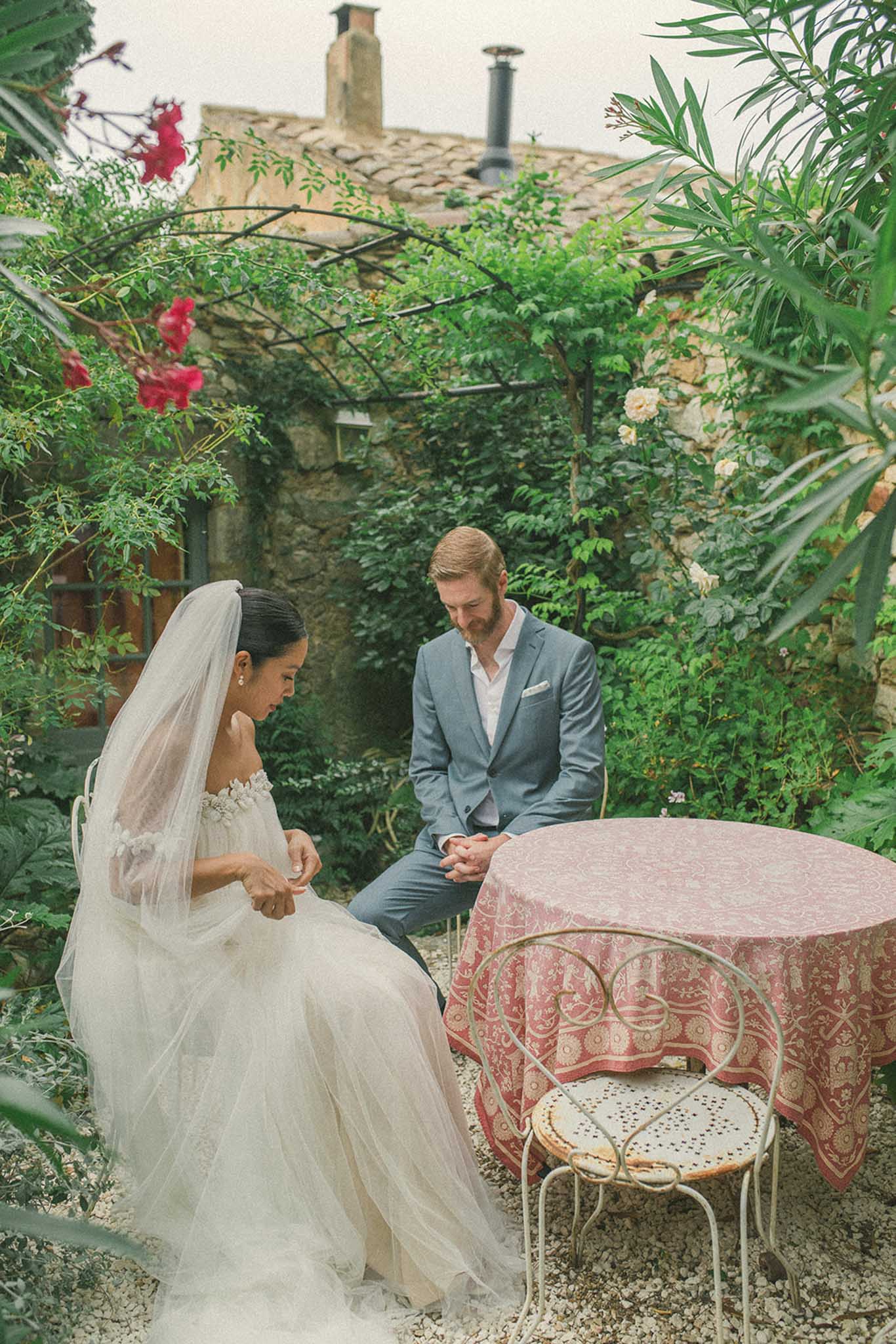 Bride and groom portrait at a French chateau
