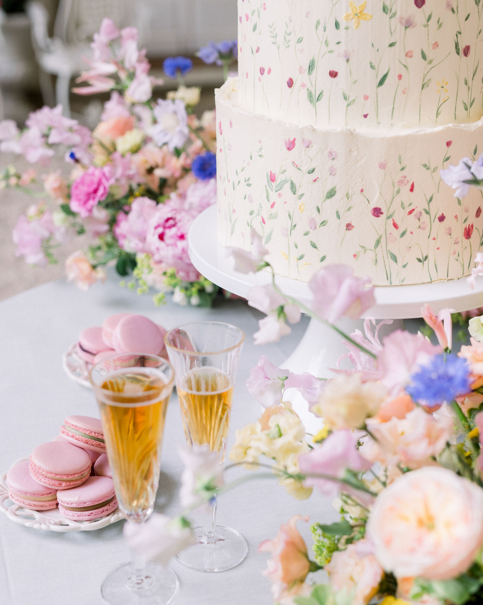 Tiered wedding cake display at a French chateau