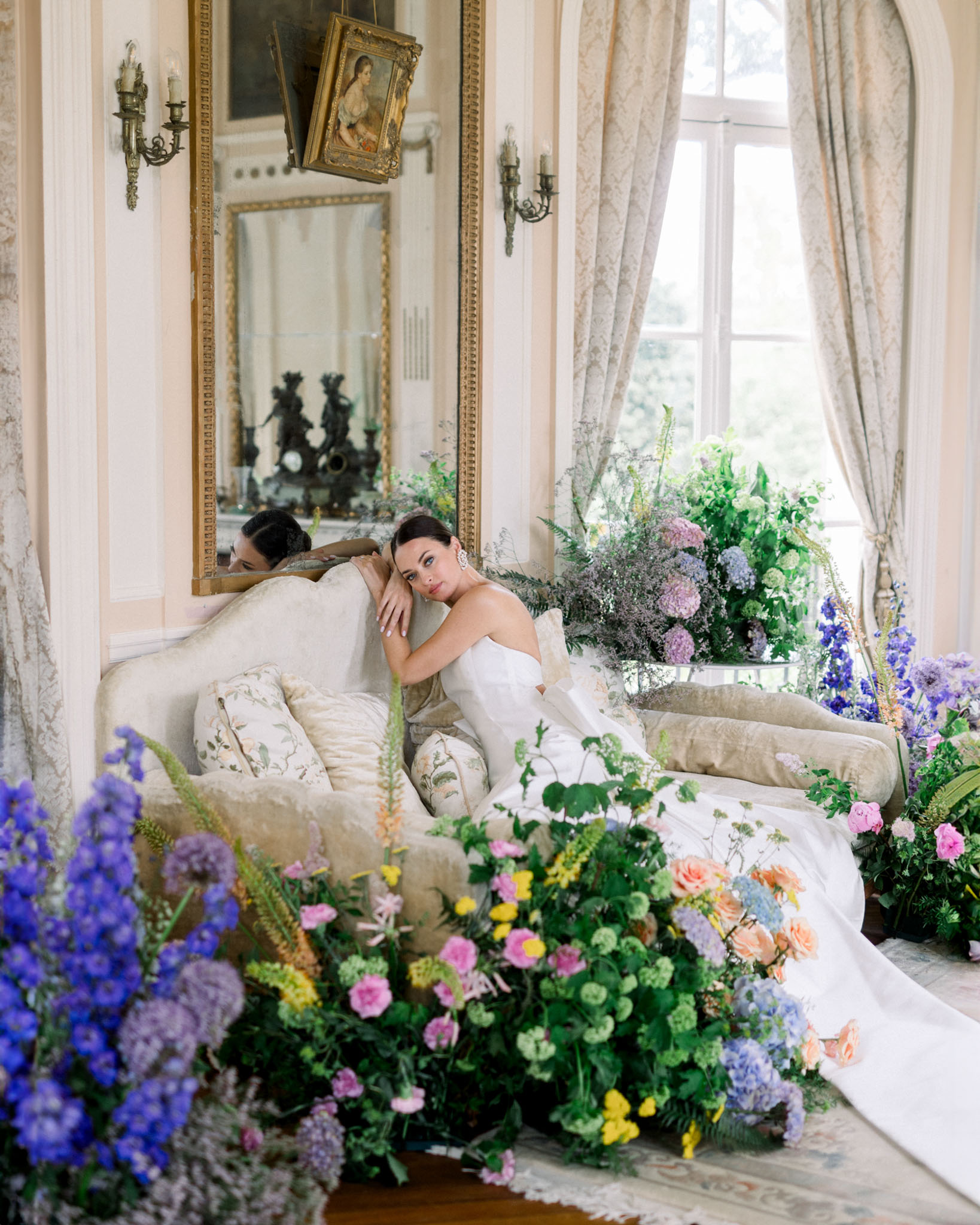 Bride and groom portrait at a French chateau