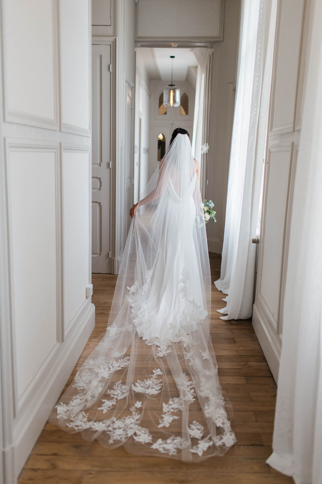 Bride getting ready before the wedding at a French chateau