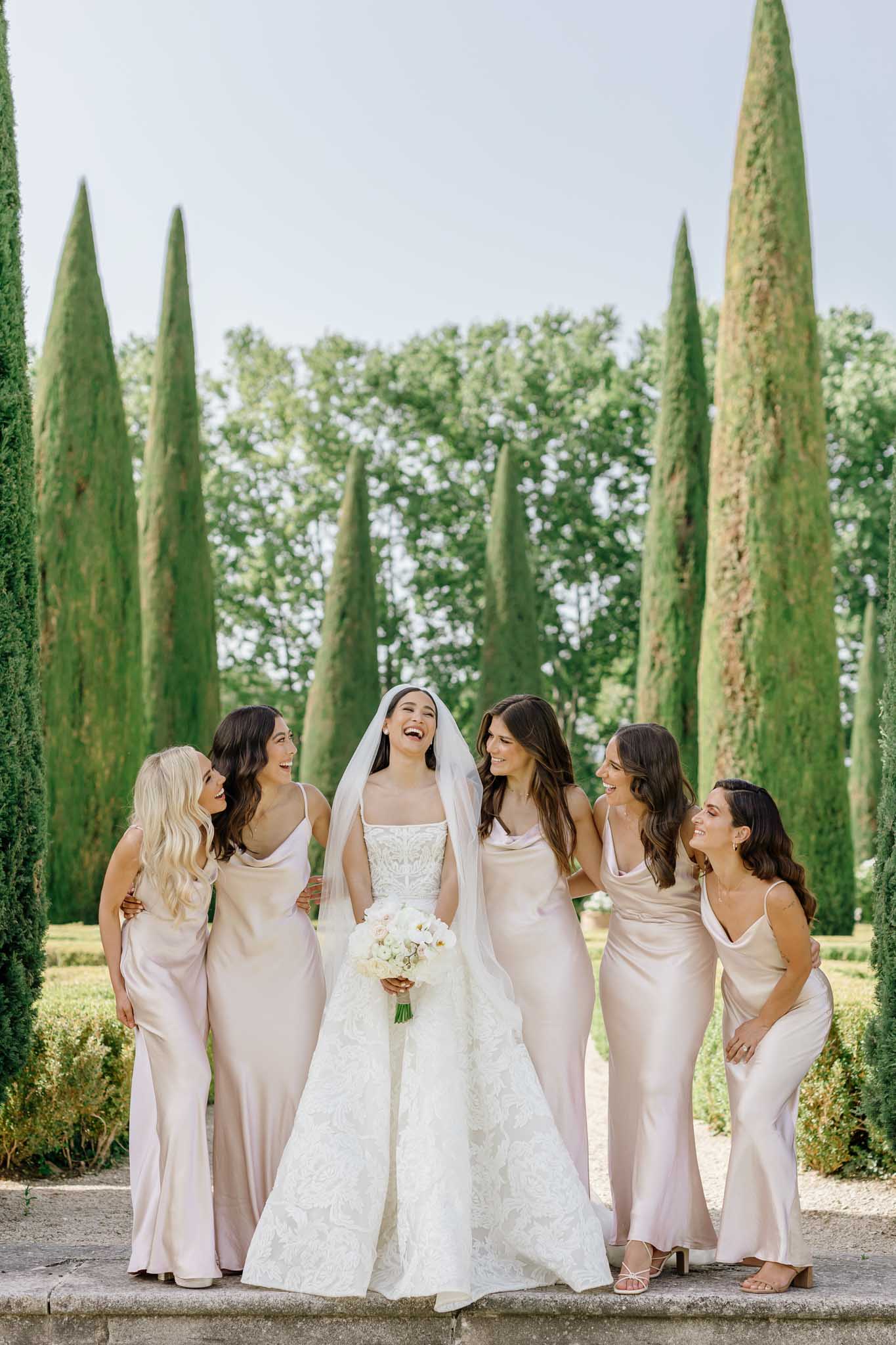 Bride with her bridesmaids at a French chateau