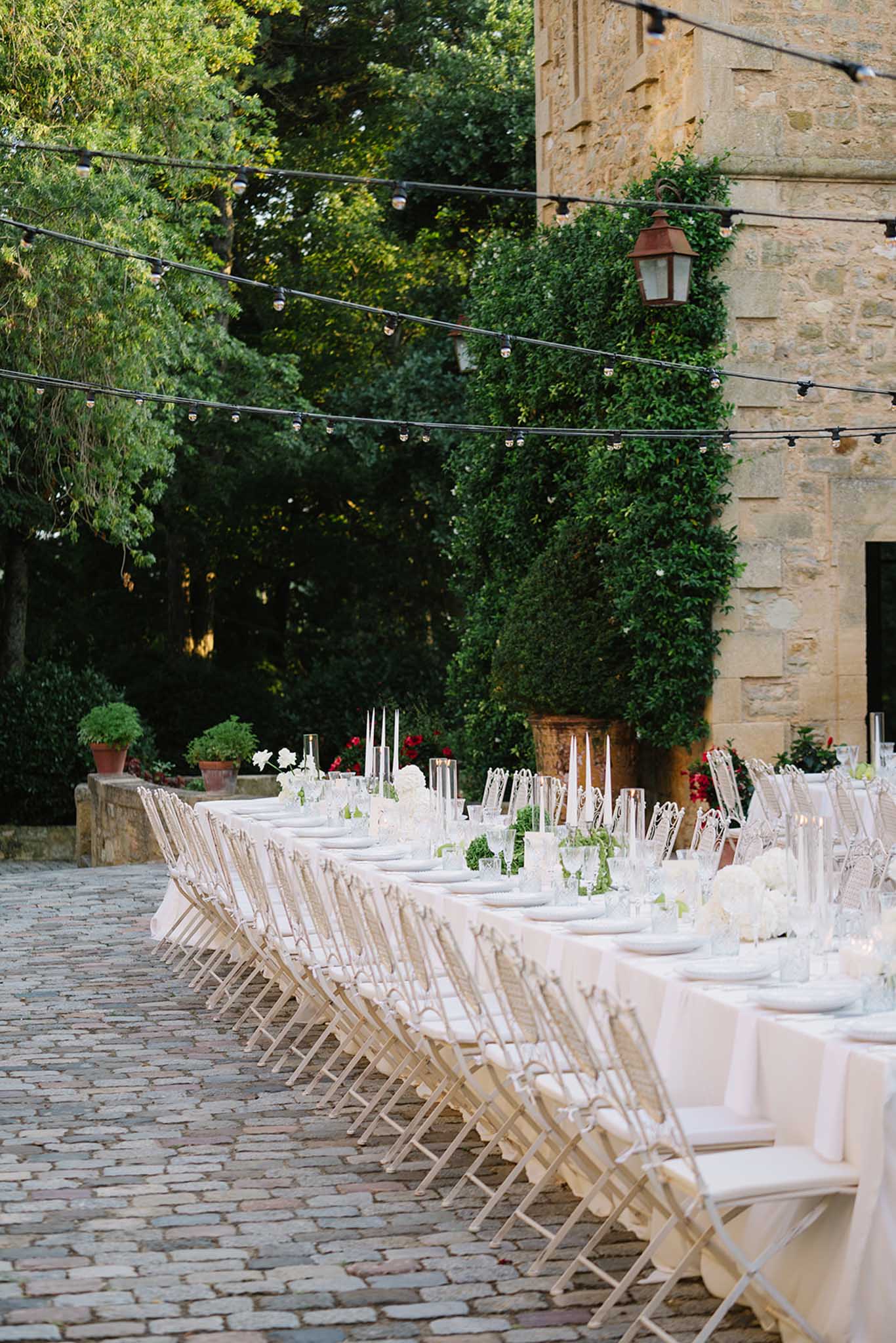 Wedding reception table setting outdoors