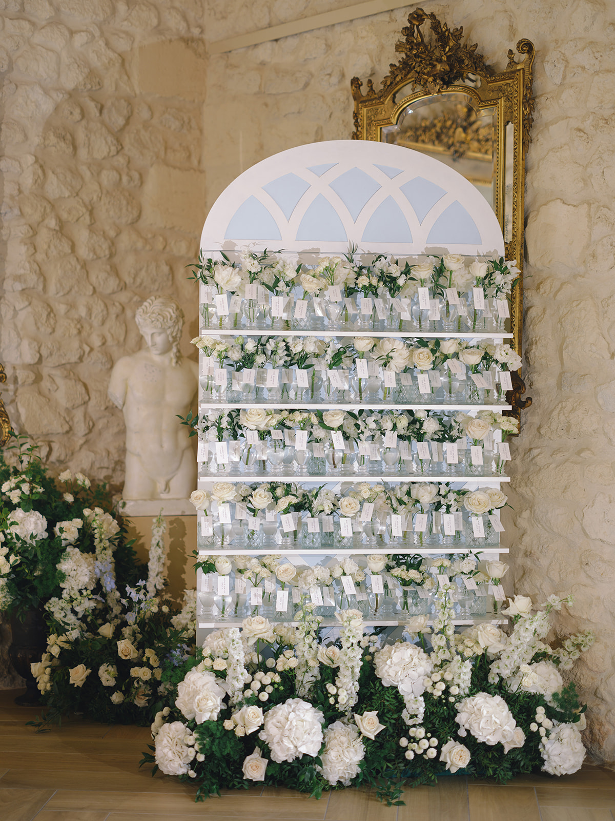 Wedding reception setup in a garden setting