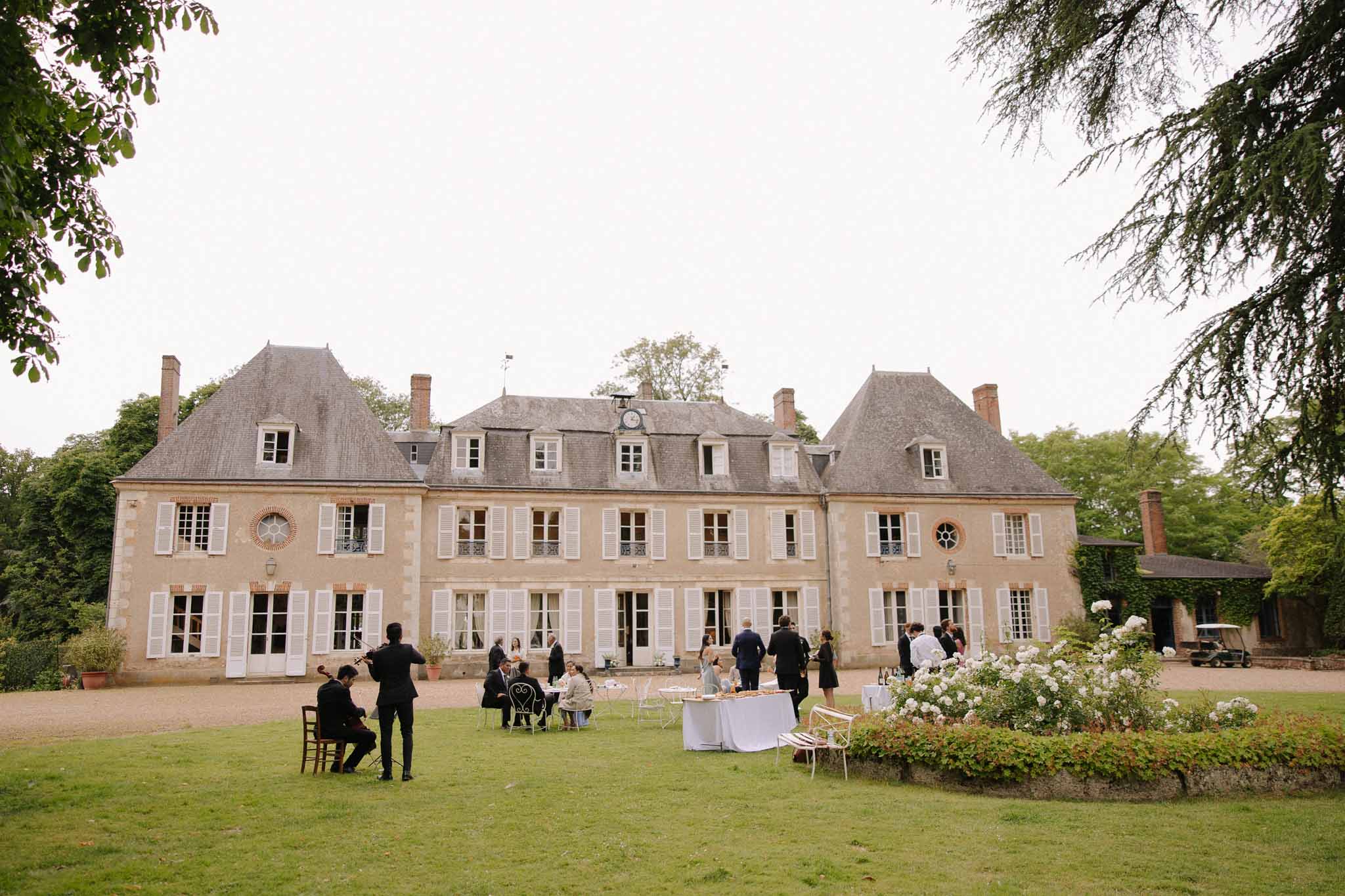 Bride and groom at a French chateau
