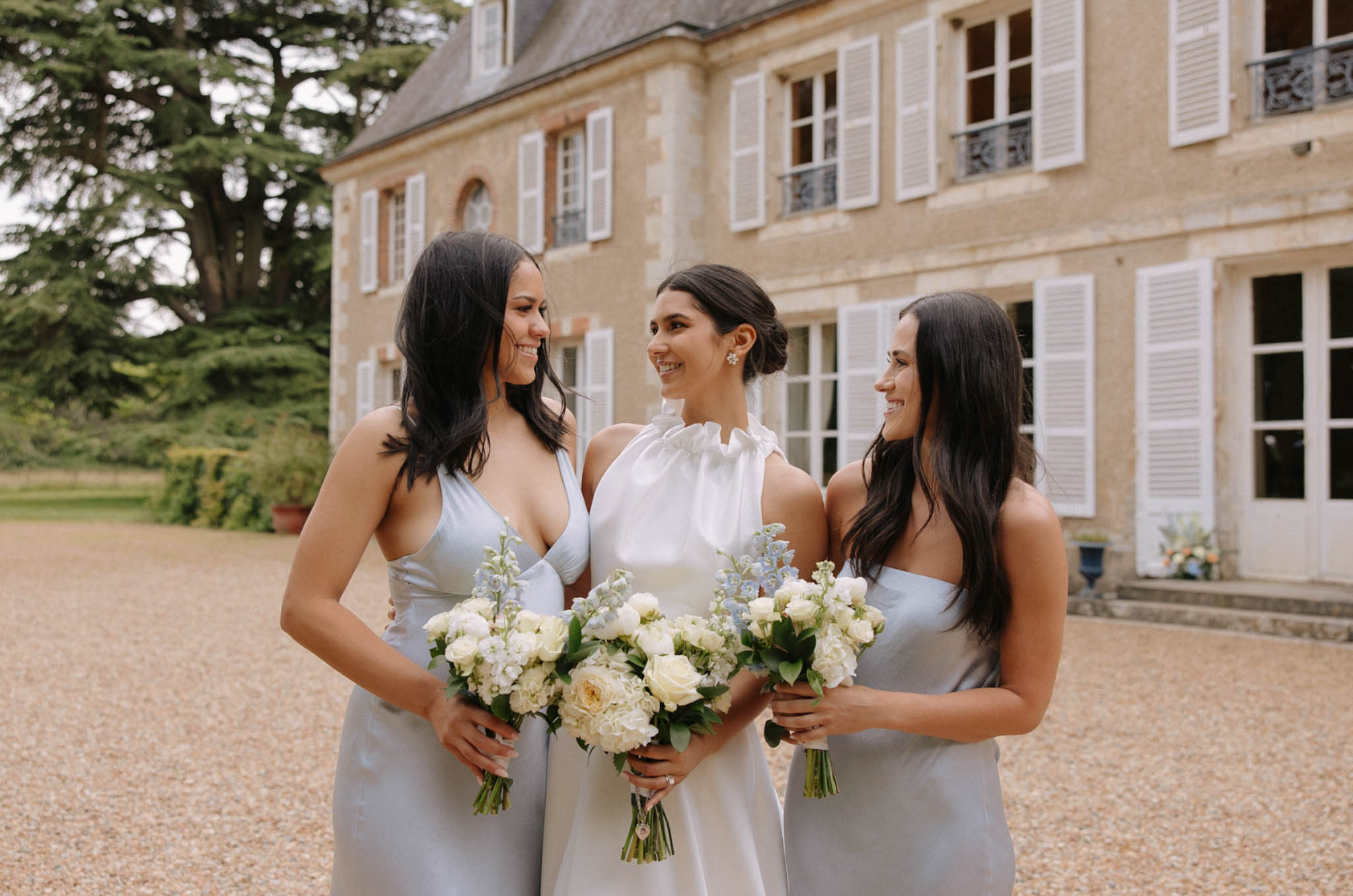 Blue Hydrangeas and Candlelit Stone at Chateau de Bouthonvilliers, Loire