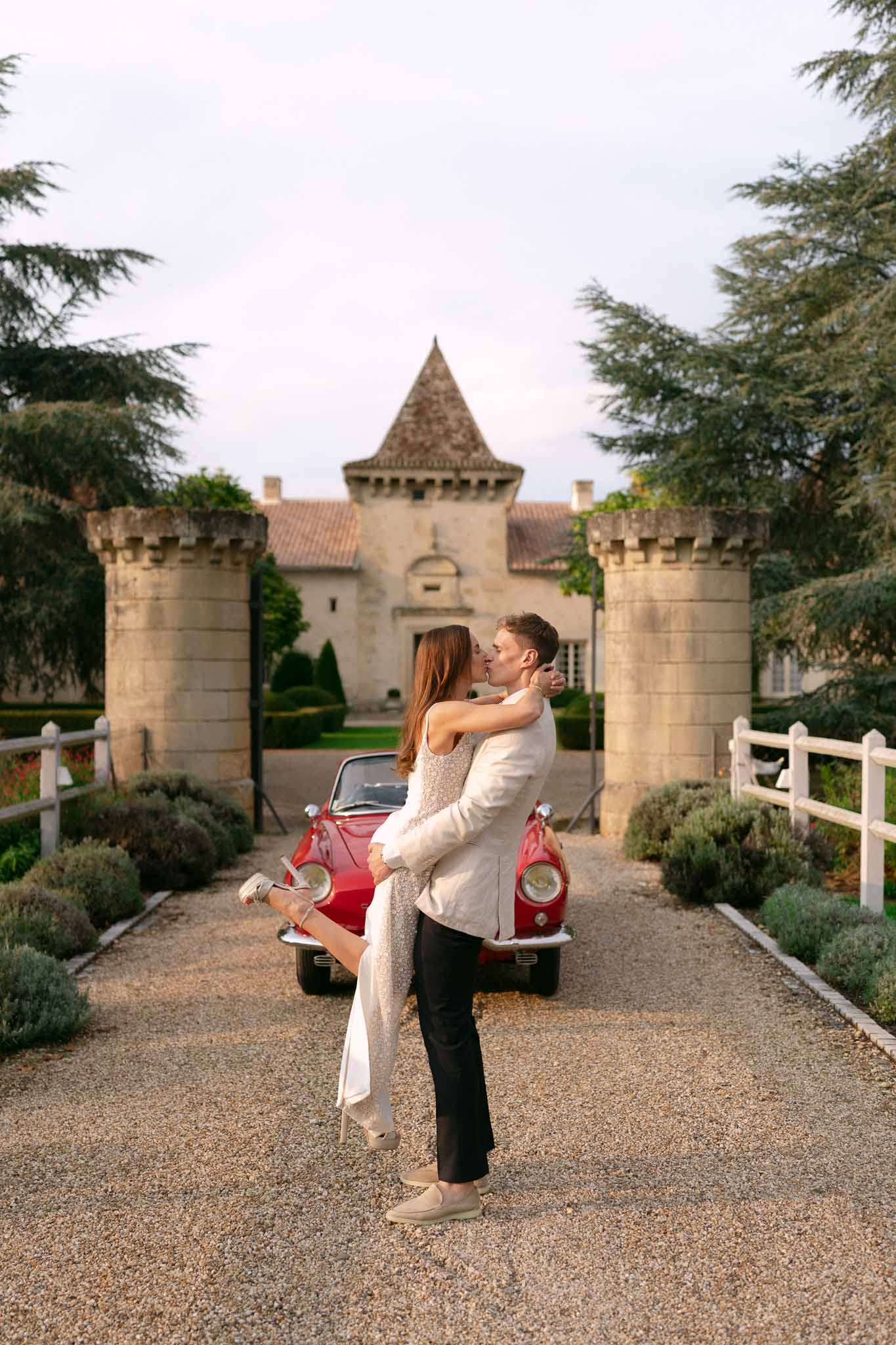 Bride and groom kissing