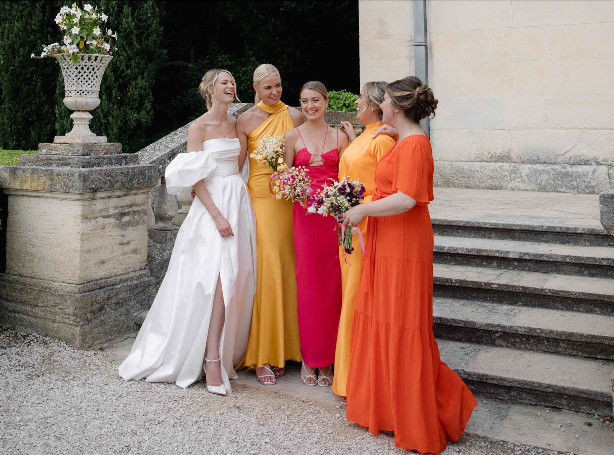 Coral Roses and Golden Marigolds at Chateau Martinay, Provence