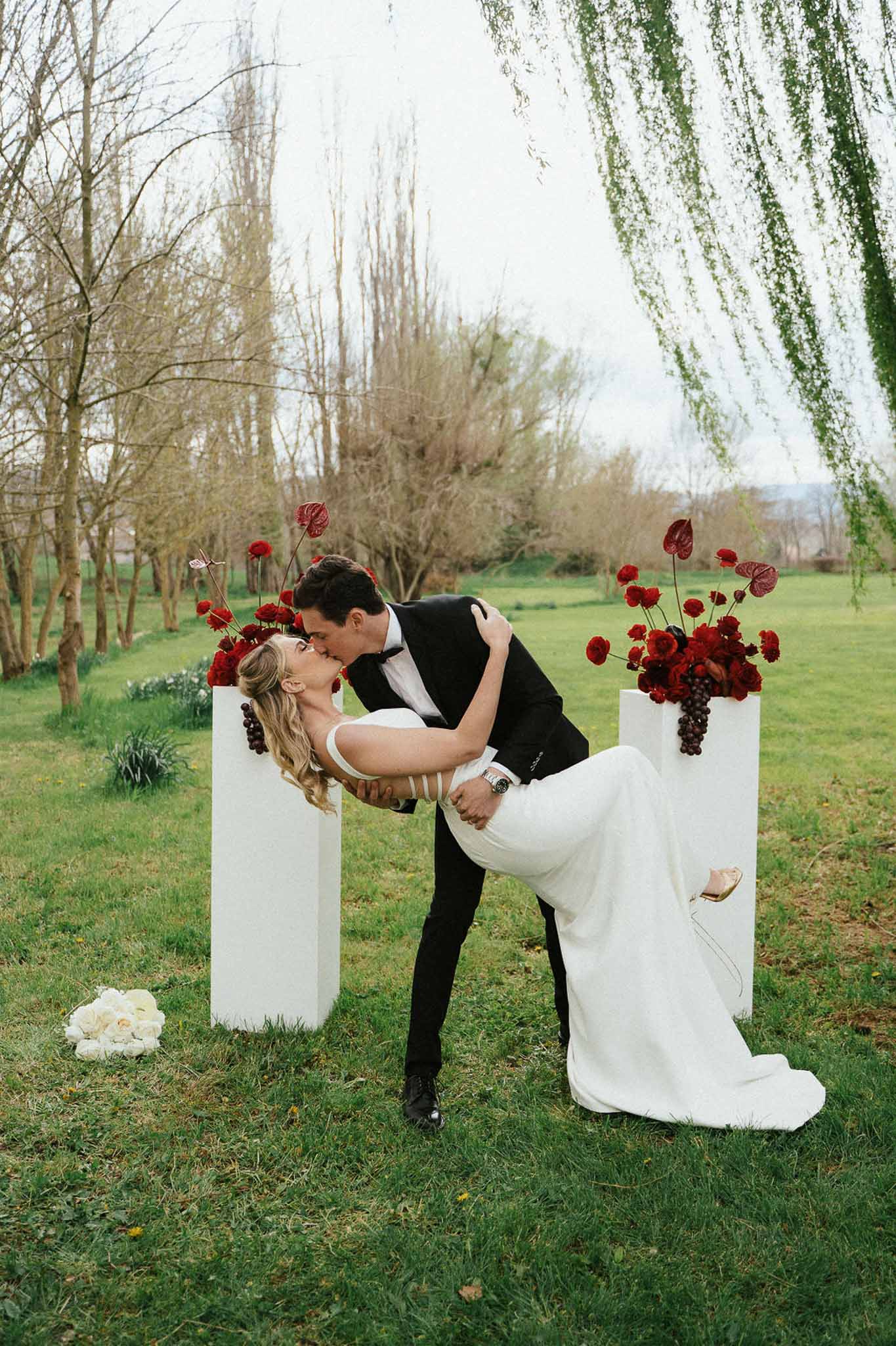 Bride and groom kissing