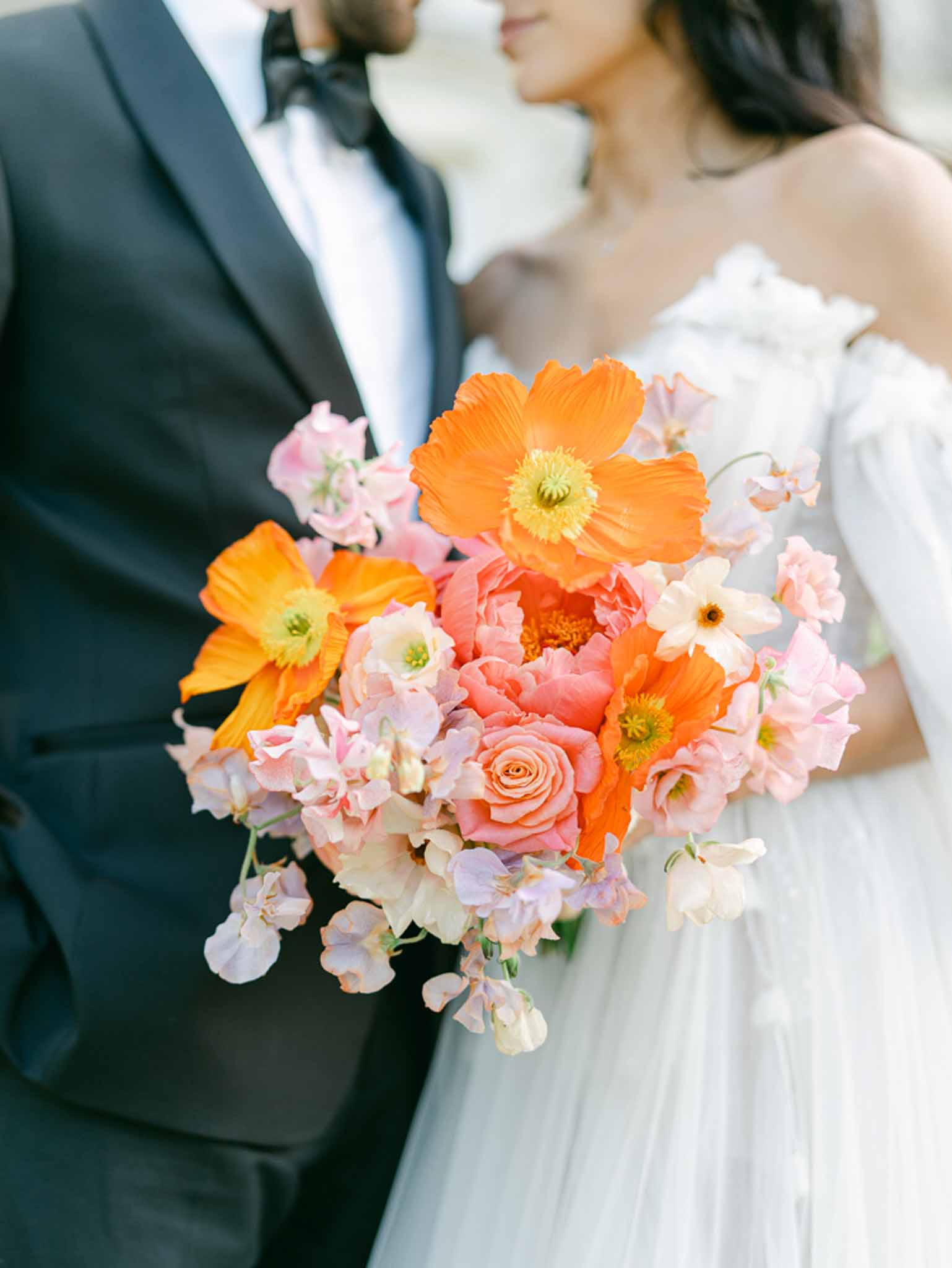 Bride and groom portrait in a garden