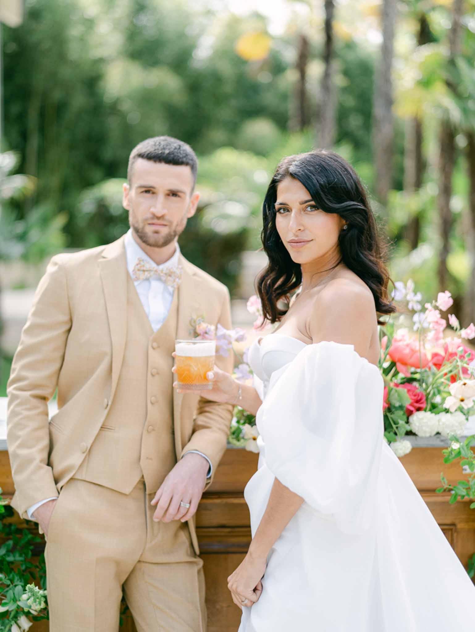 Wedding cocktail hour in a garden