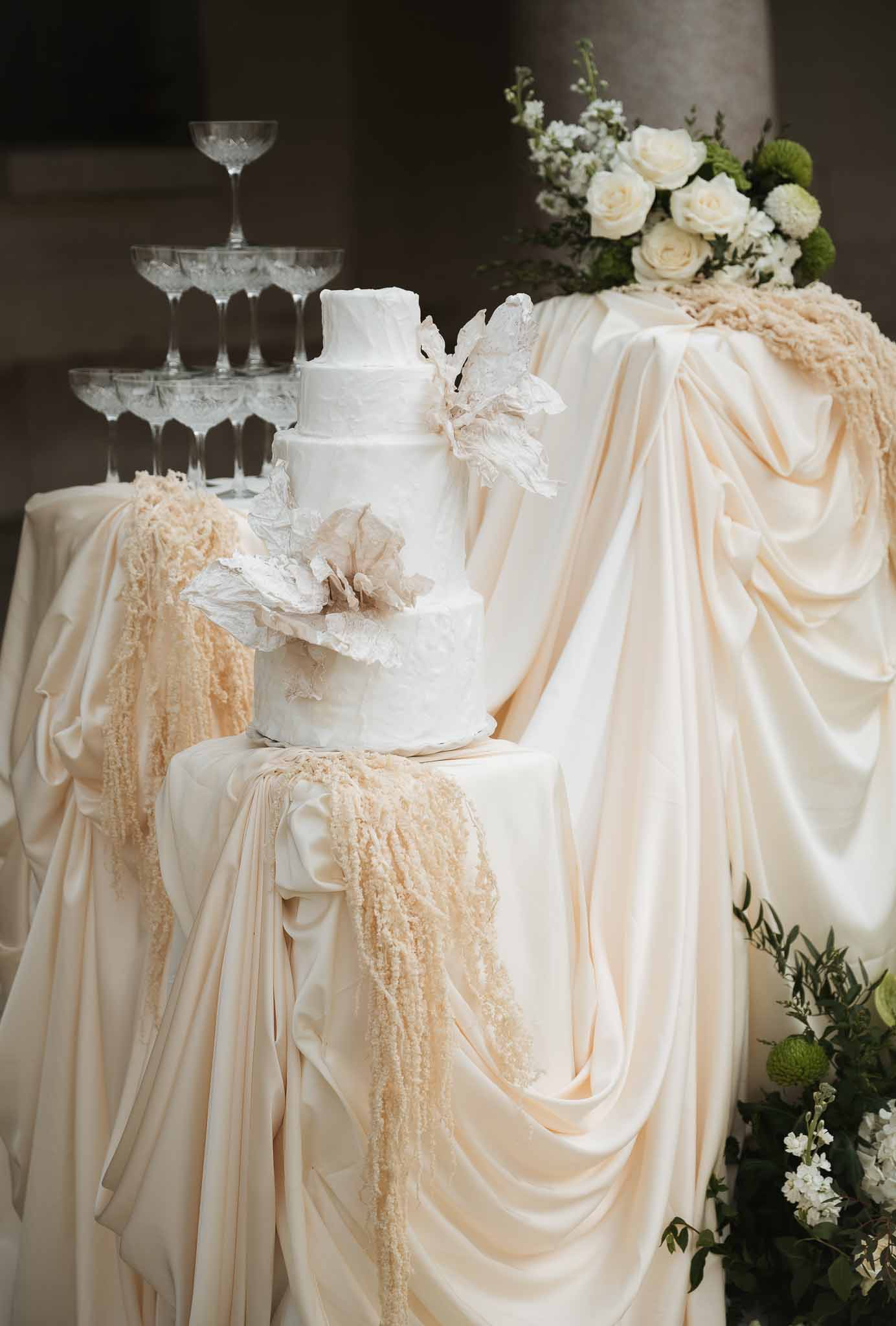 Wedding reception with white roses