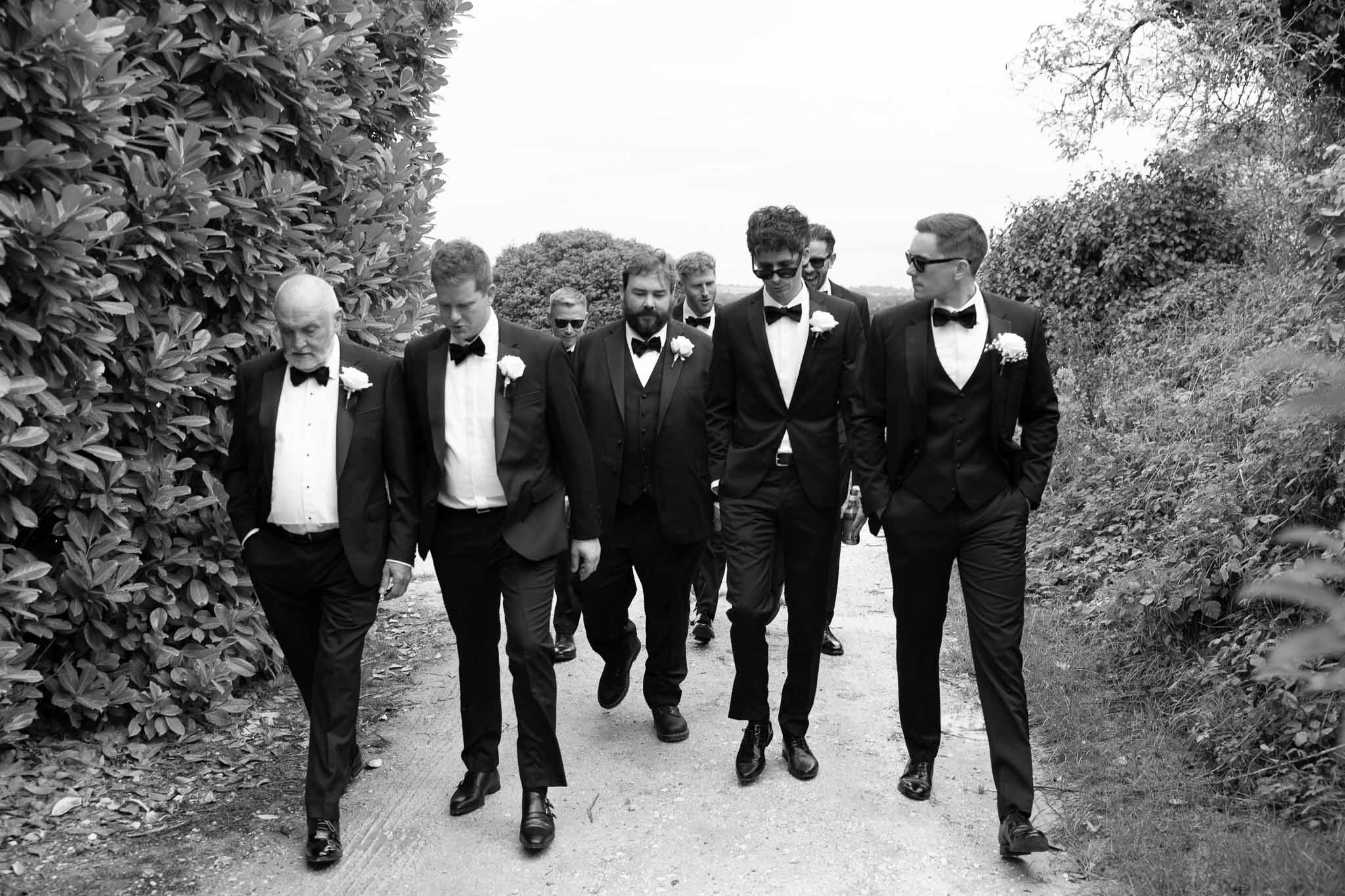 Black and white photo of bridal party