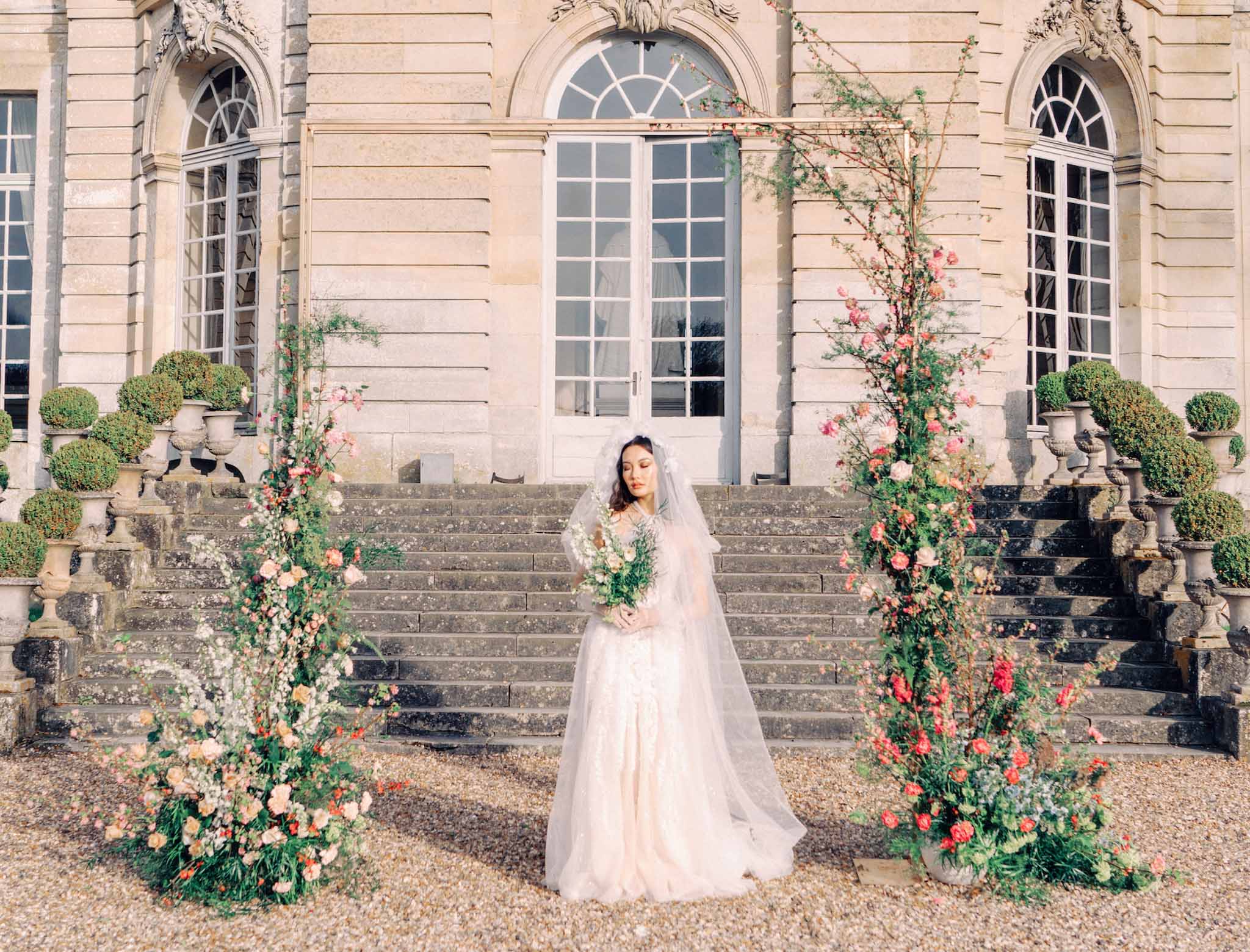 Blush Tulle and Powder Blue Couture at Château de Champlâtreux