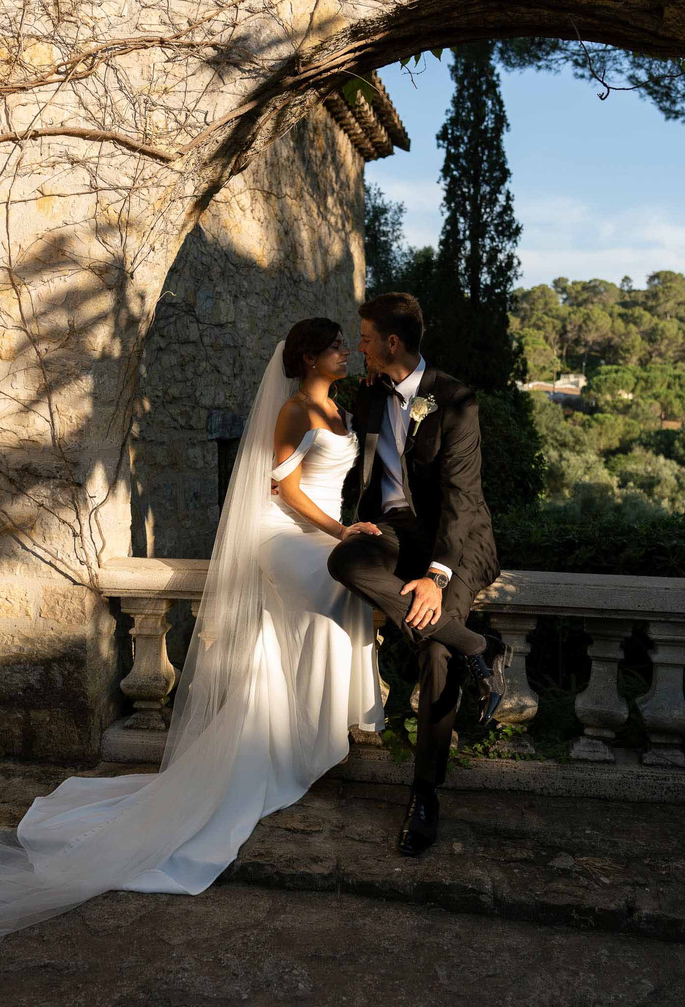 Bride and groom walking hand in hand