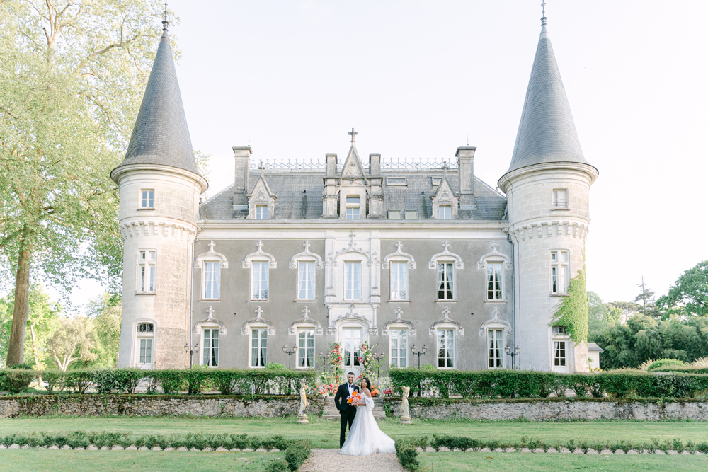 Coral Garden Roses at Chateau Belle Epoque, Nouvelle-Aquitaine