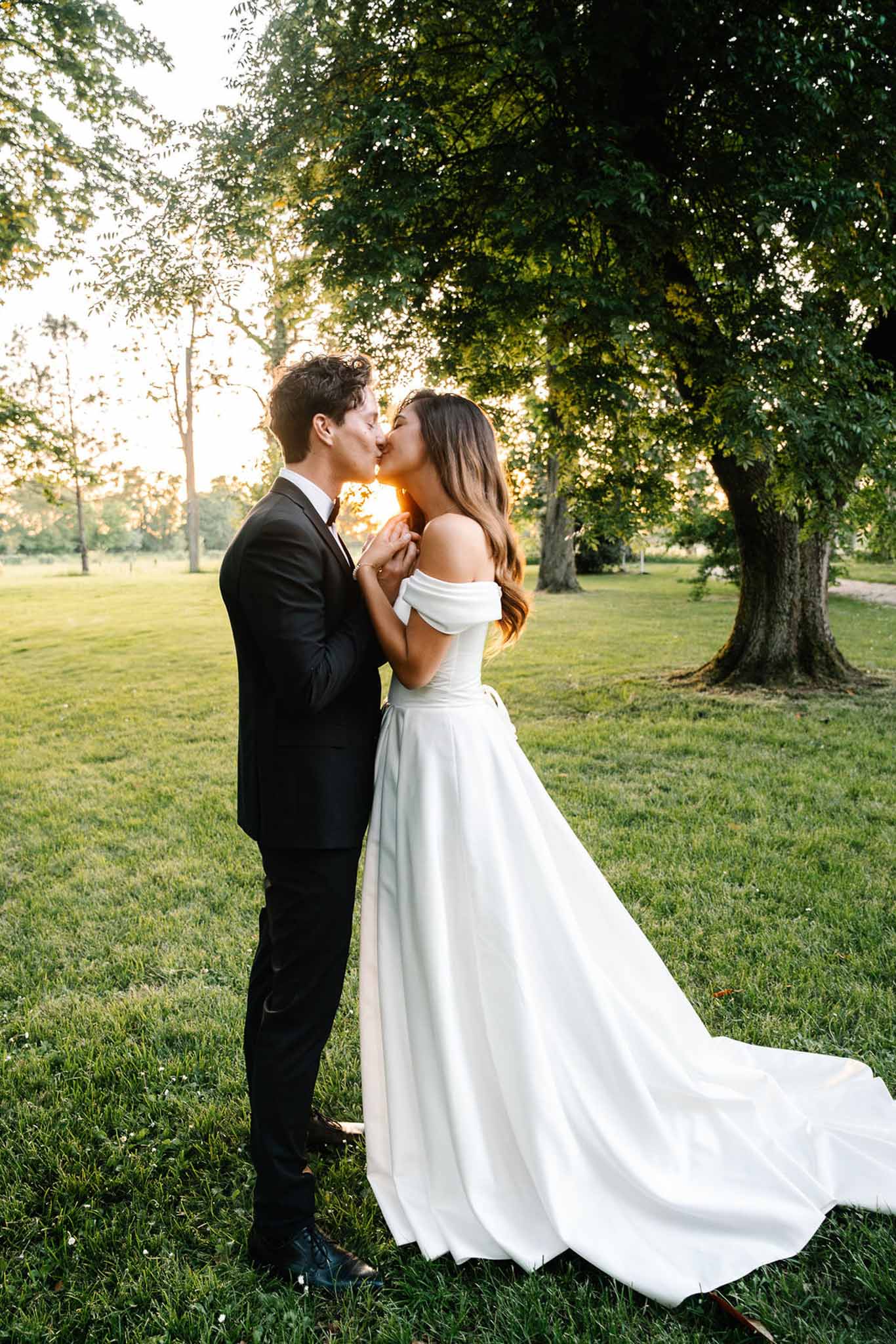 Bride and groom kissing