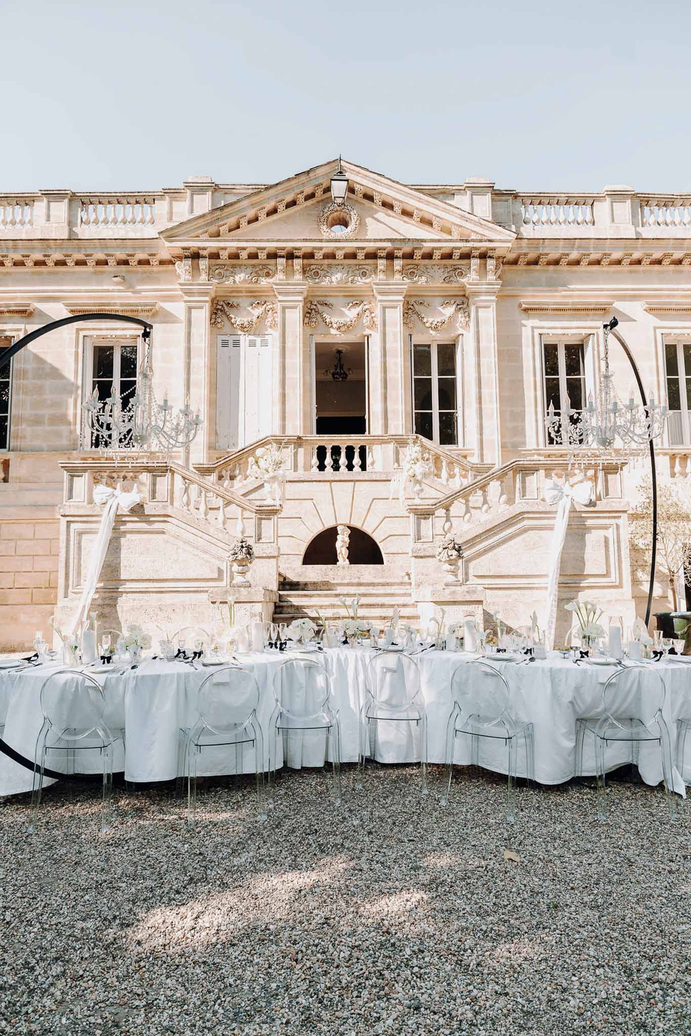Black and white photo of wedding reception table setting