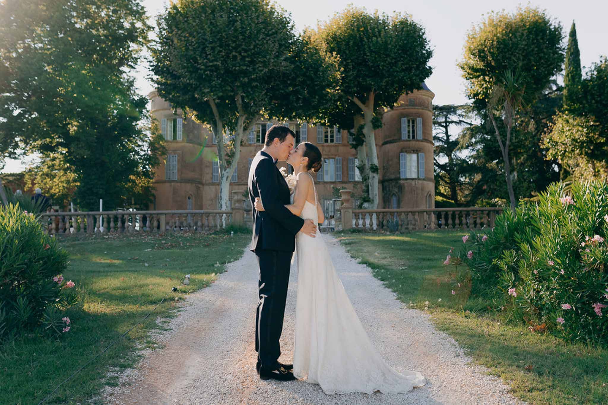 Bride and groom kissing