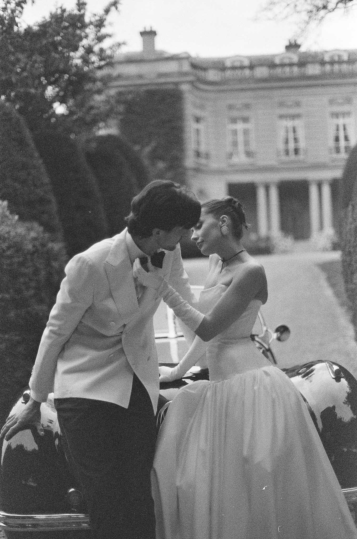 Black and white photo of bride and groom portrait