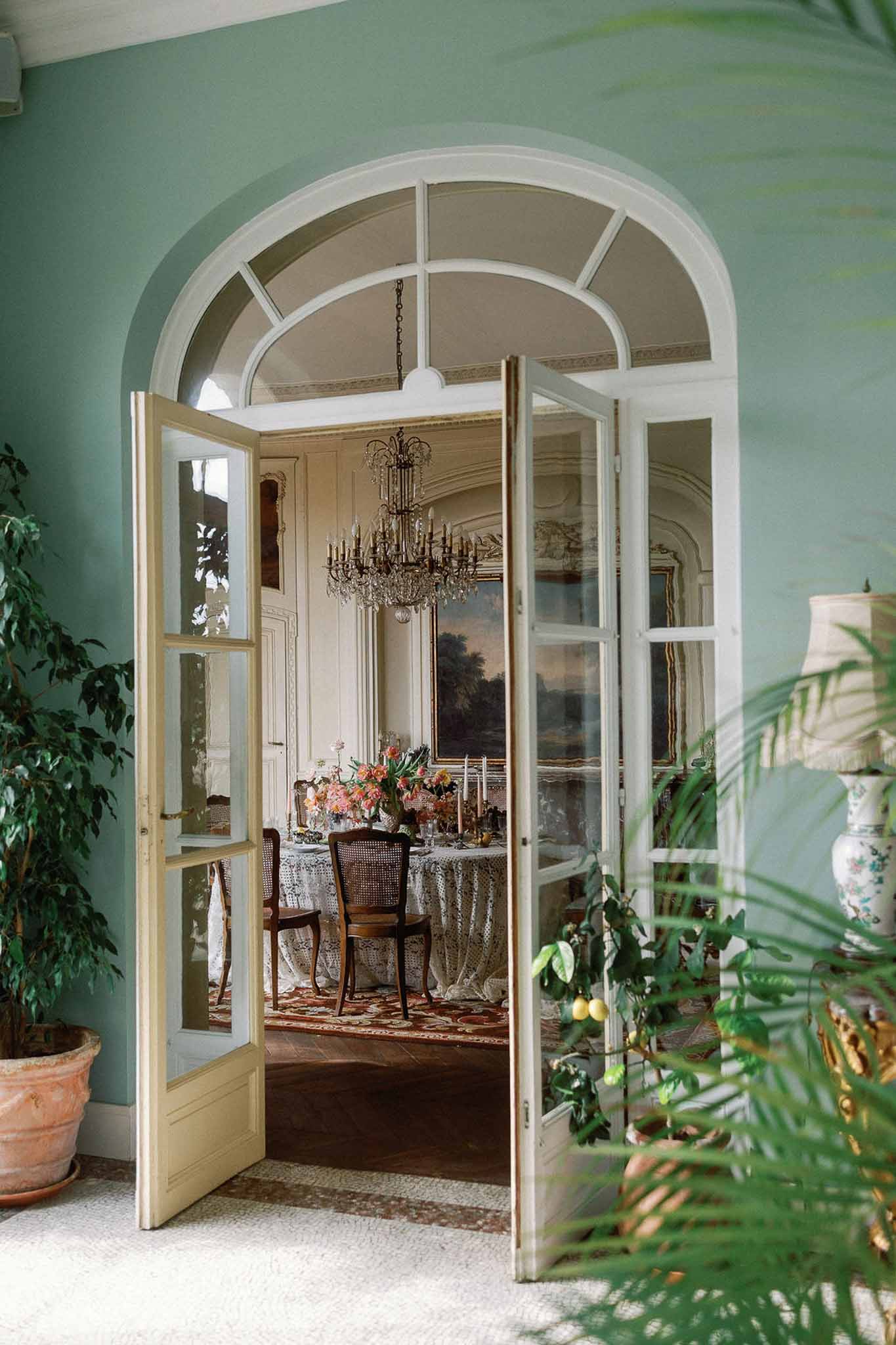 Wedding reception table setting in a garden