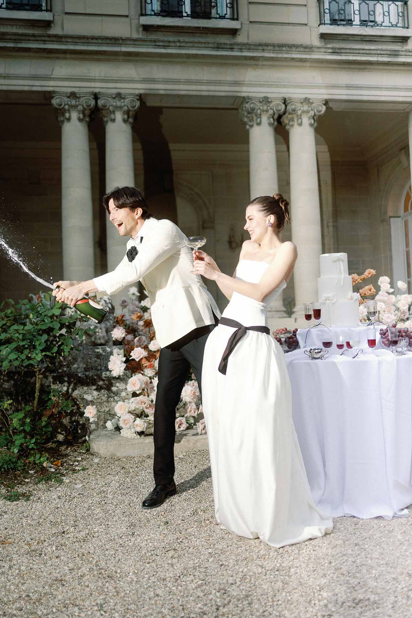 Bride and groom portrait in a garden