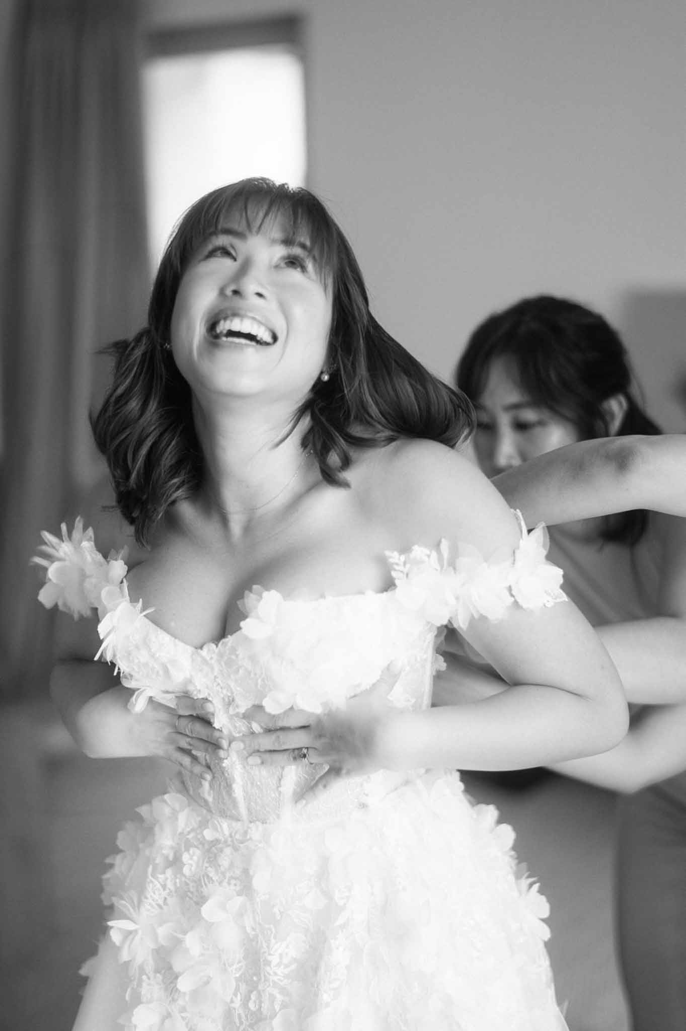 Black and white photo of bridal portrait