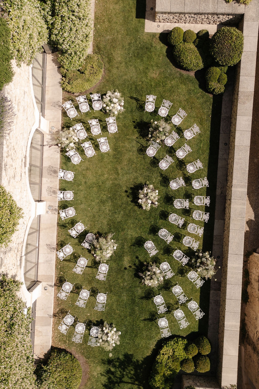 Aerial view of ceremony setup at Airelles Gordes La Bastide, Provence