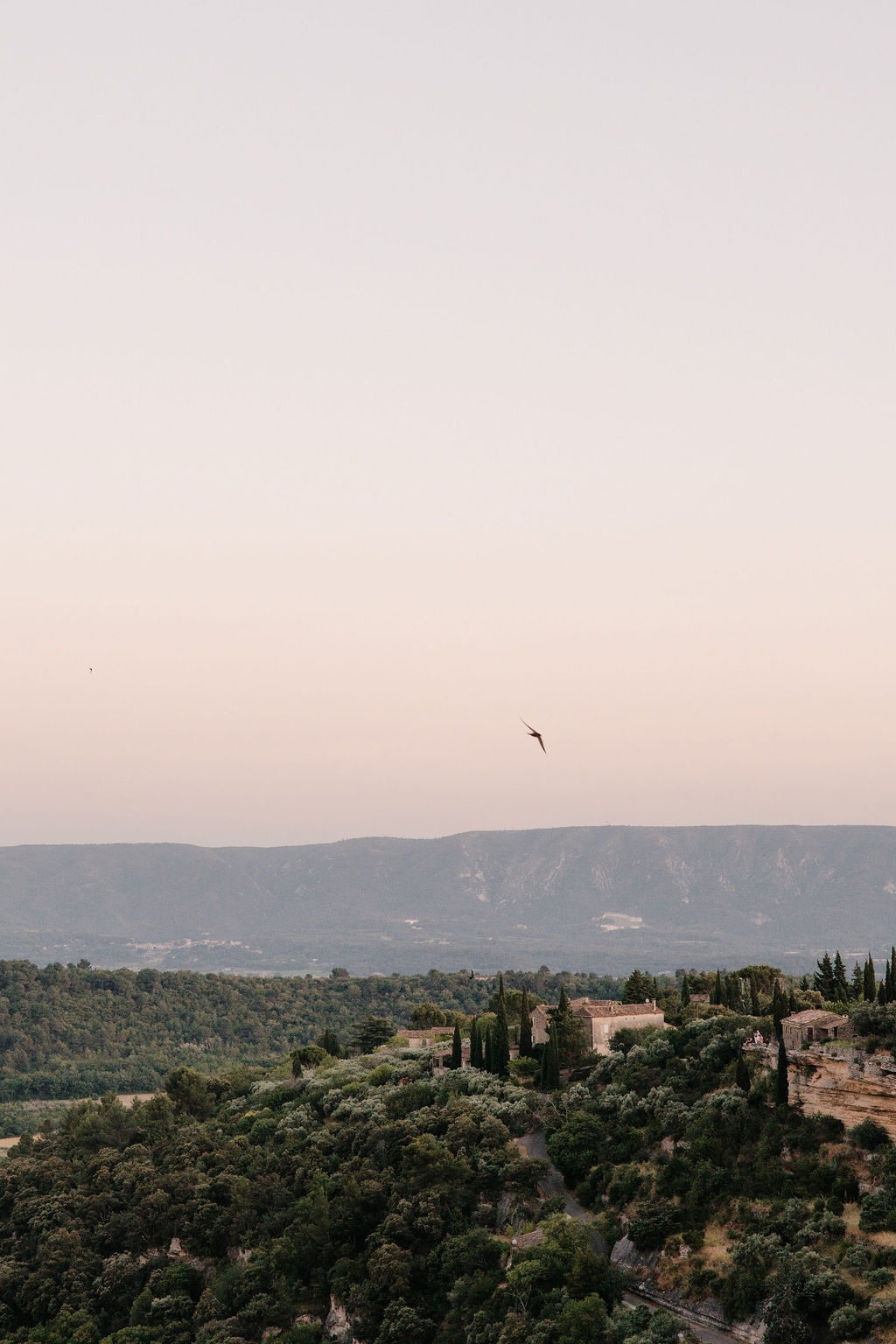 Swifts and Luberon valley sunset at Airelles Gordes La Bastide, Provence
