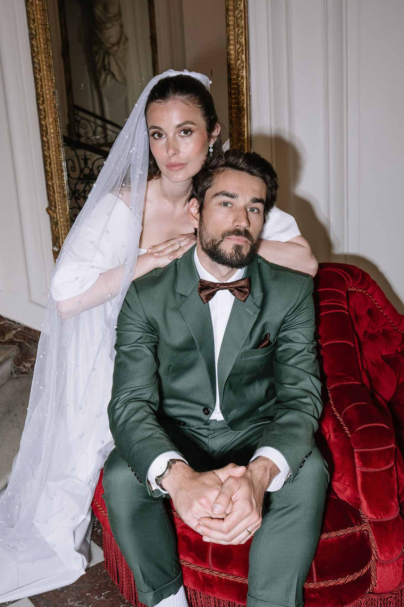 Bride and groom portrait in Paris