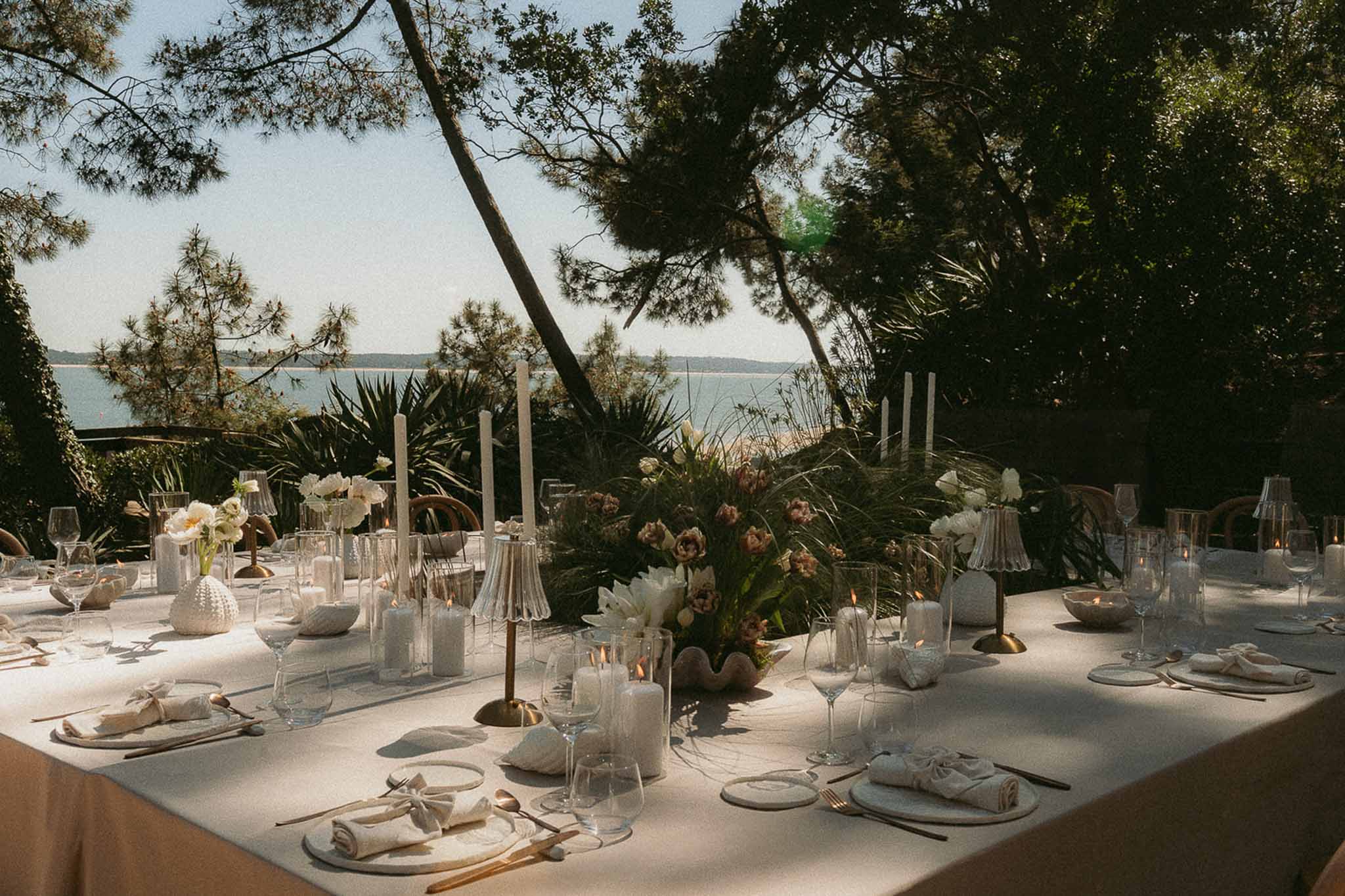 Wedding reception table setting with peonies