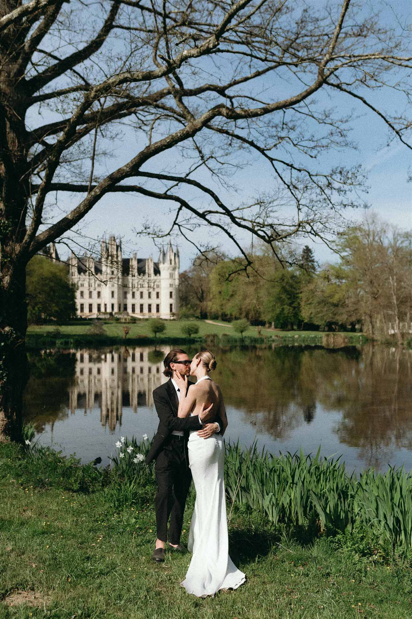 Bride and groom kissing