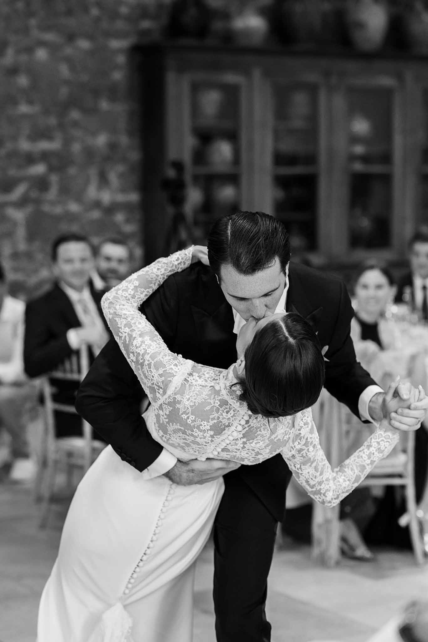 Black and white photo of couple's first dance