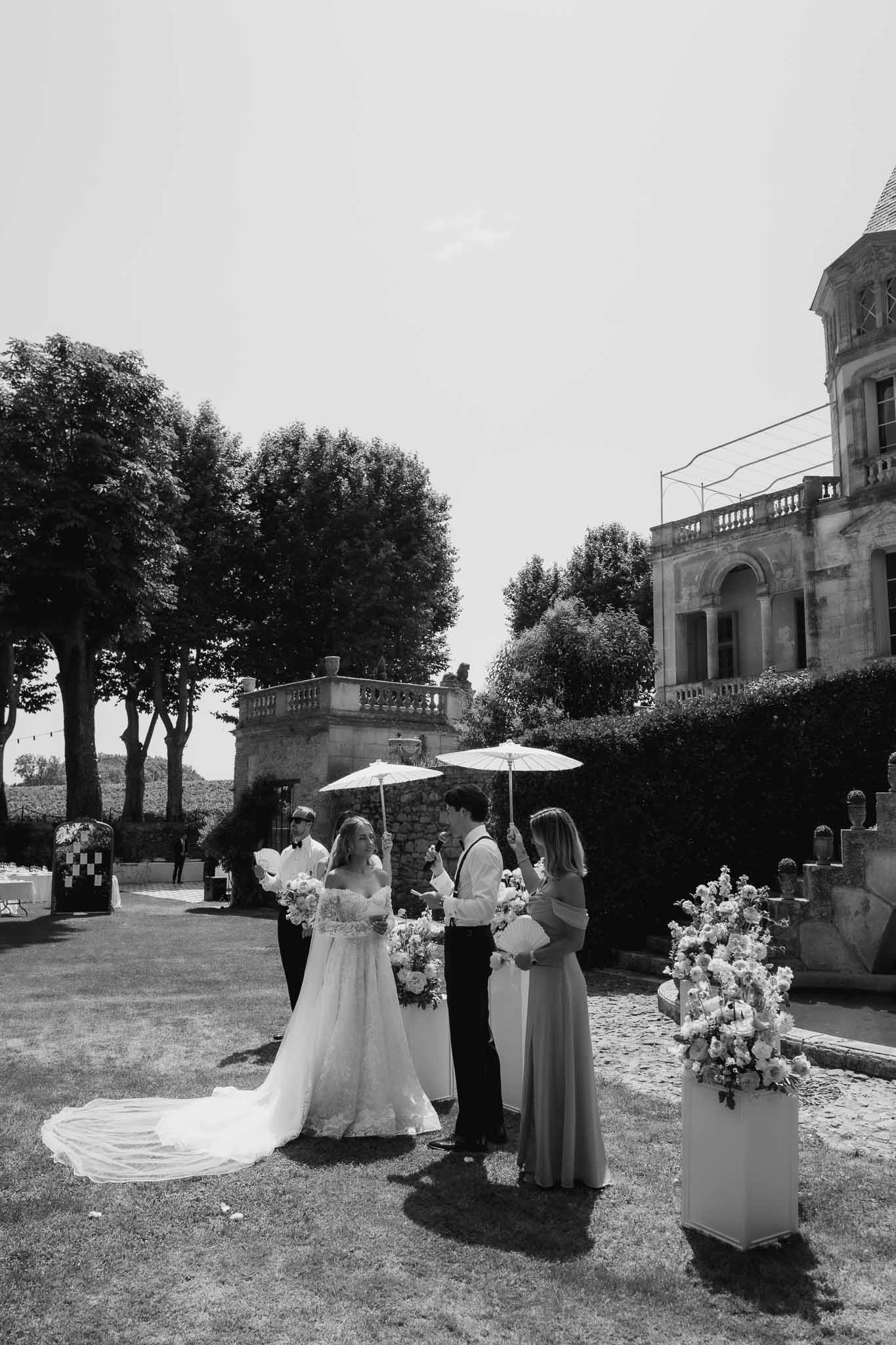 Black and white photo of wedding ceremony