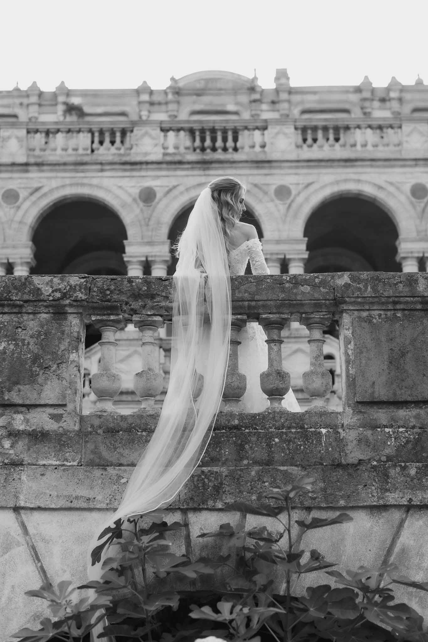 Black and white photo of bridal portrait