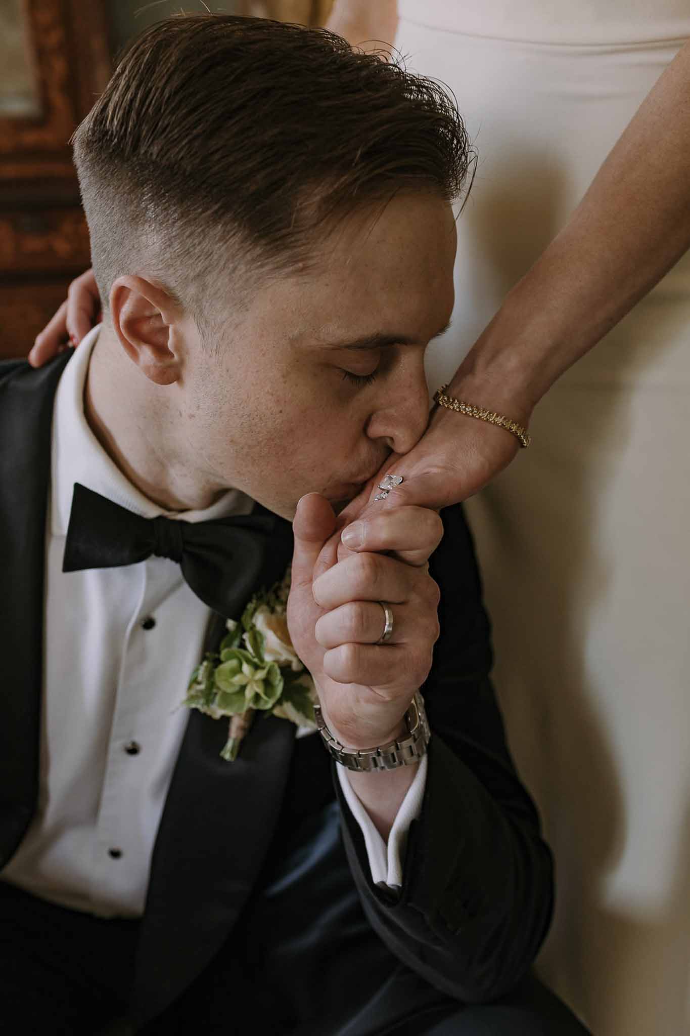 Bride and groom kissing