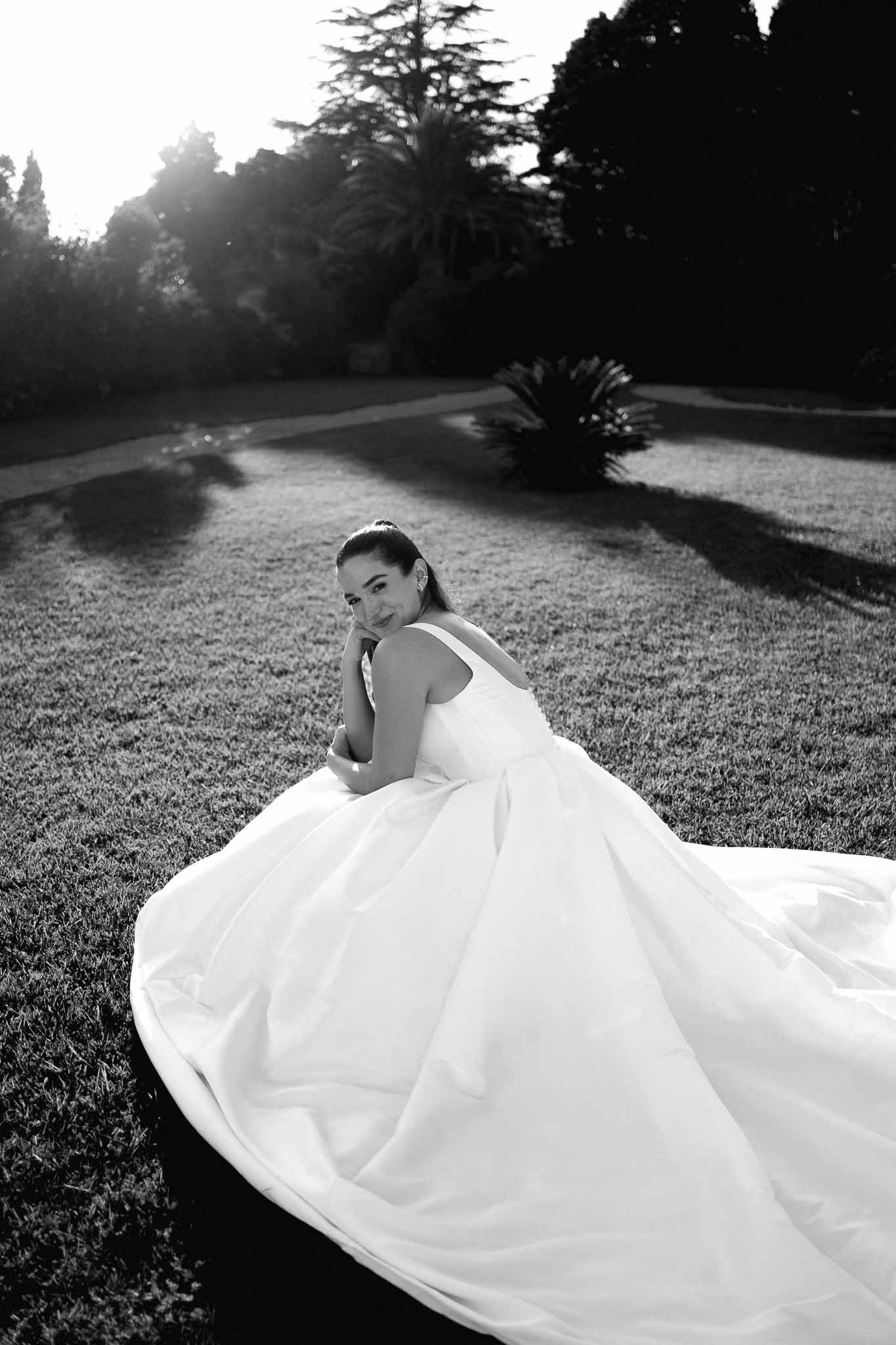 Black and white photo of bridal portrait