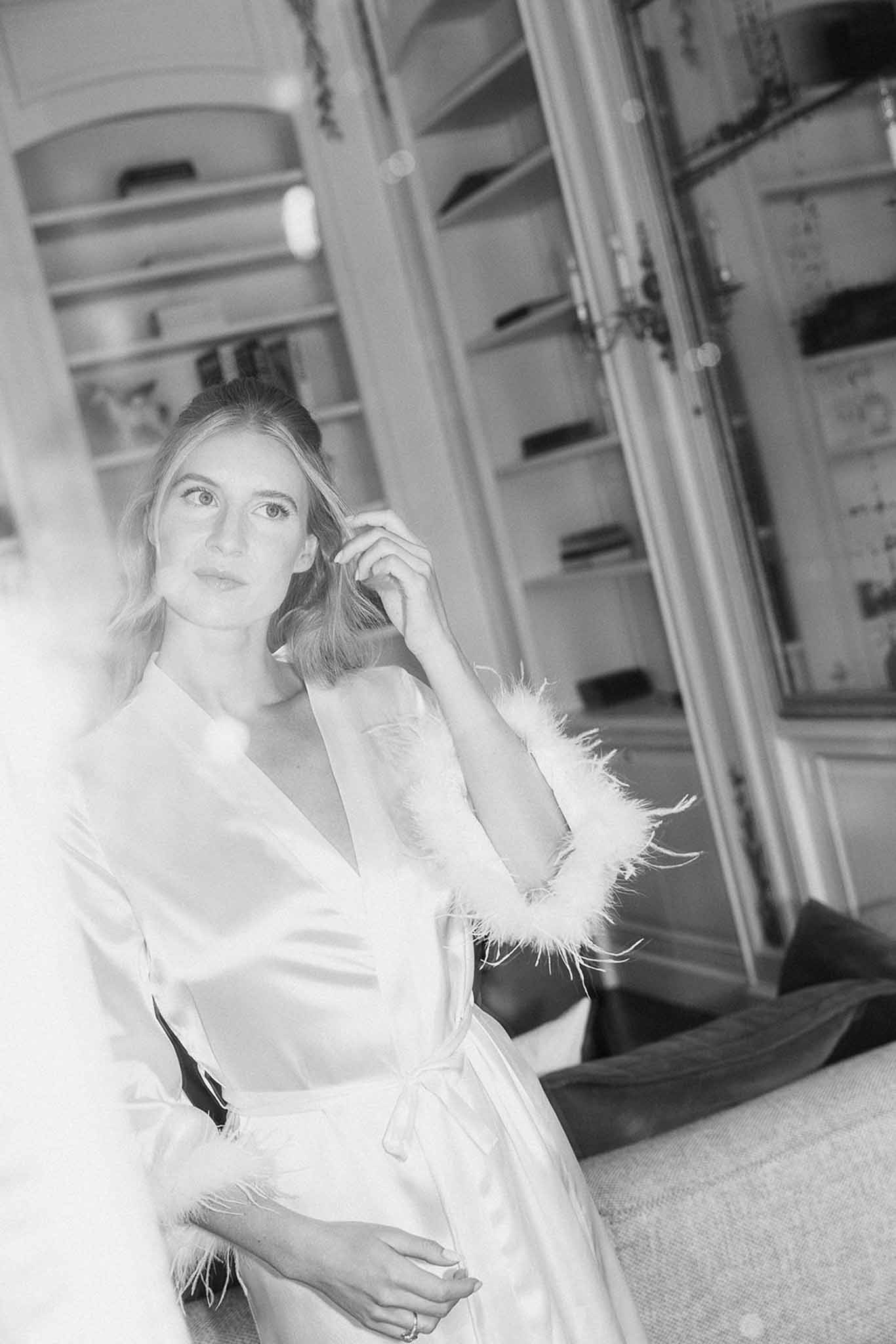 Black and white photo of bridal portrait