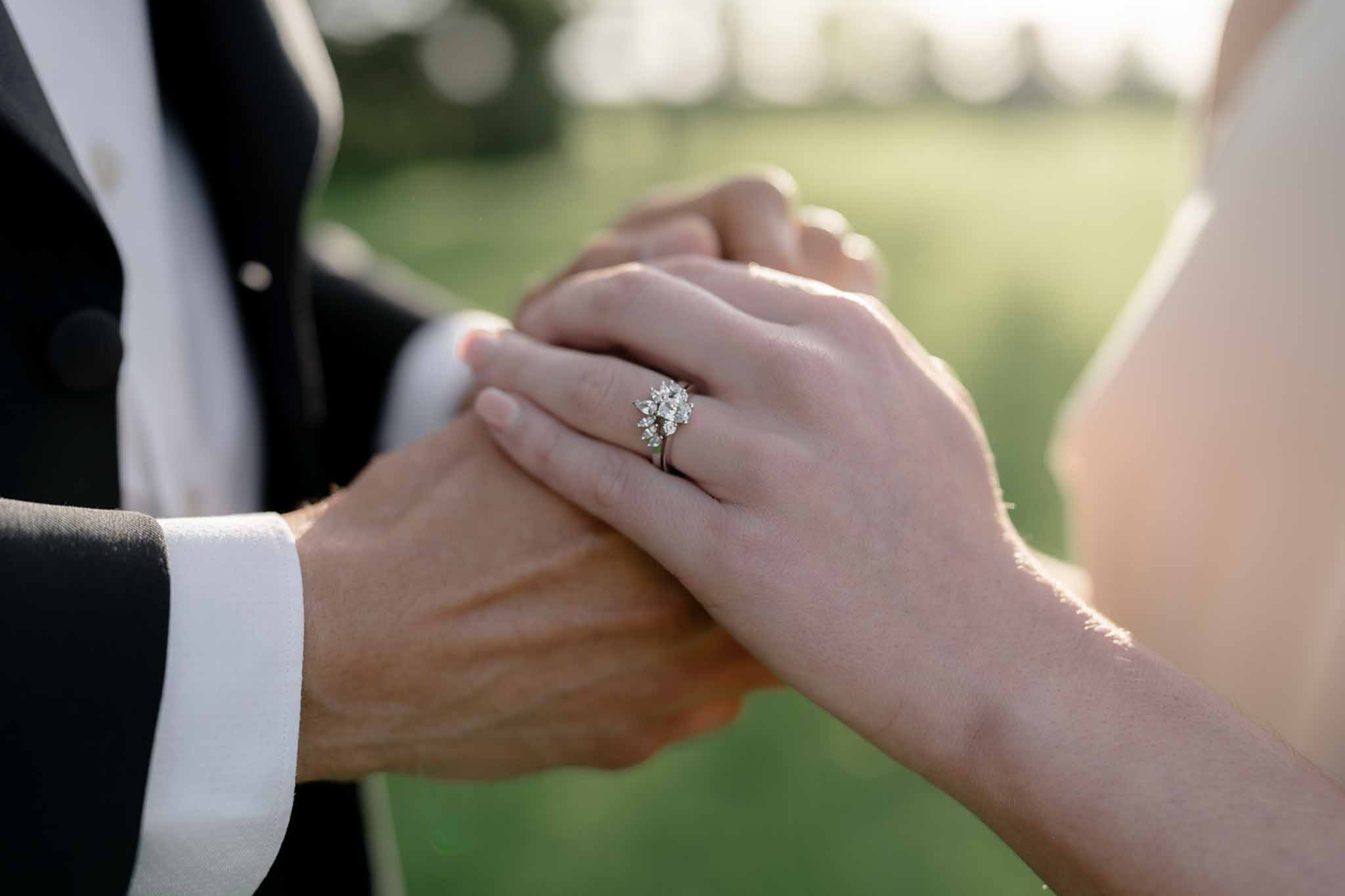 Bride and groom walking hand in hand