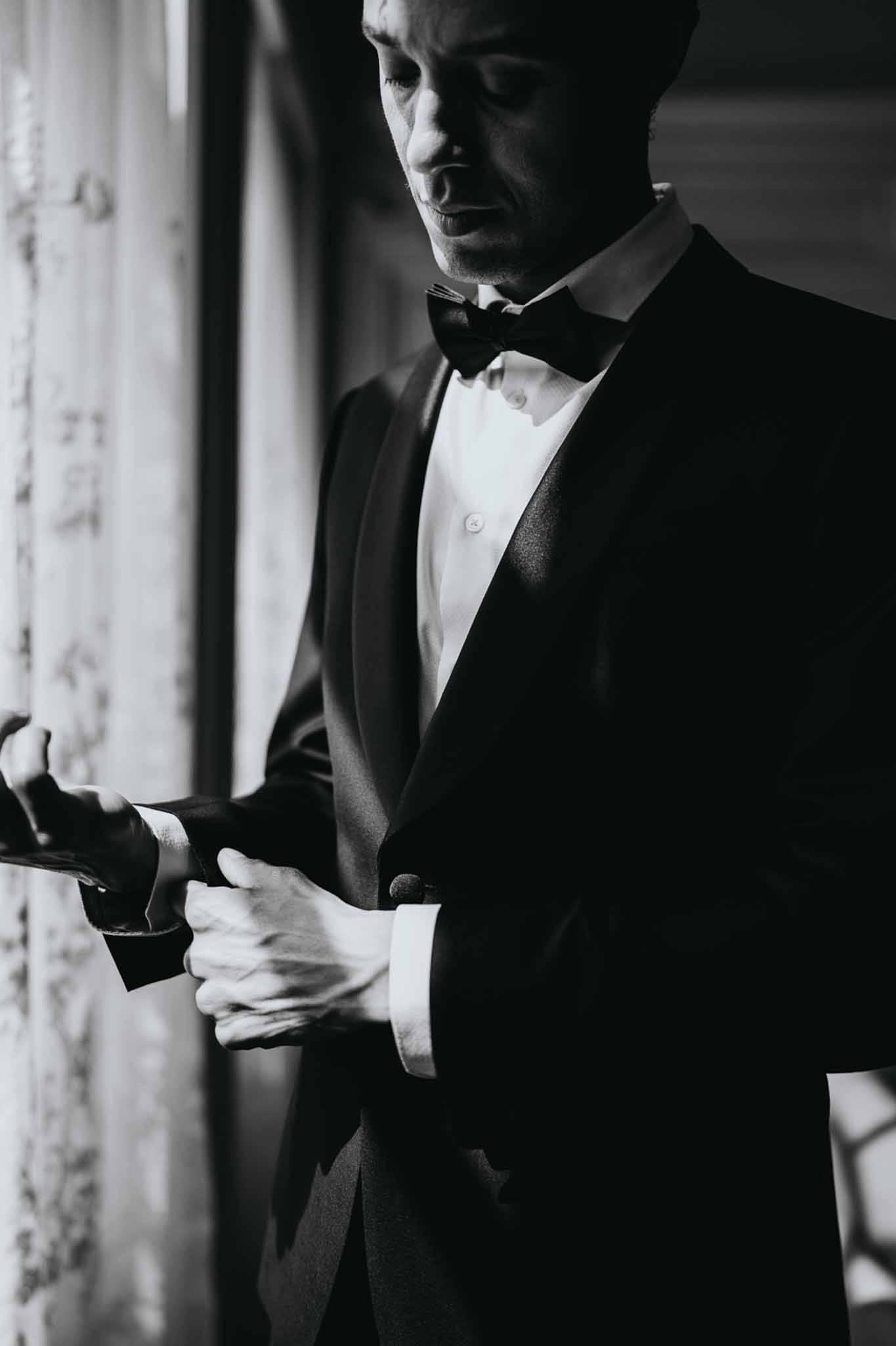 Black and white photo of getting ready