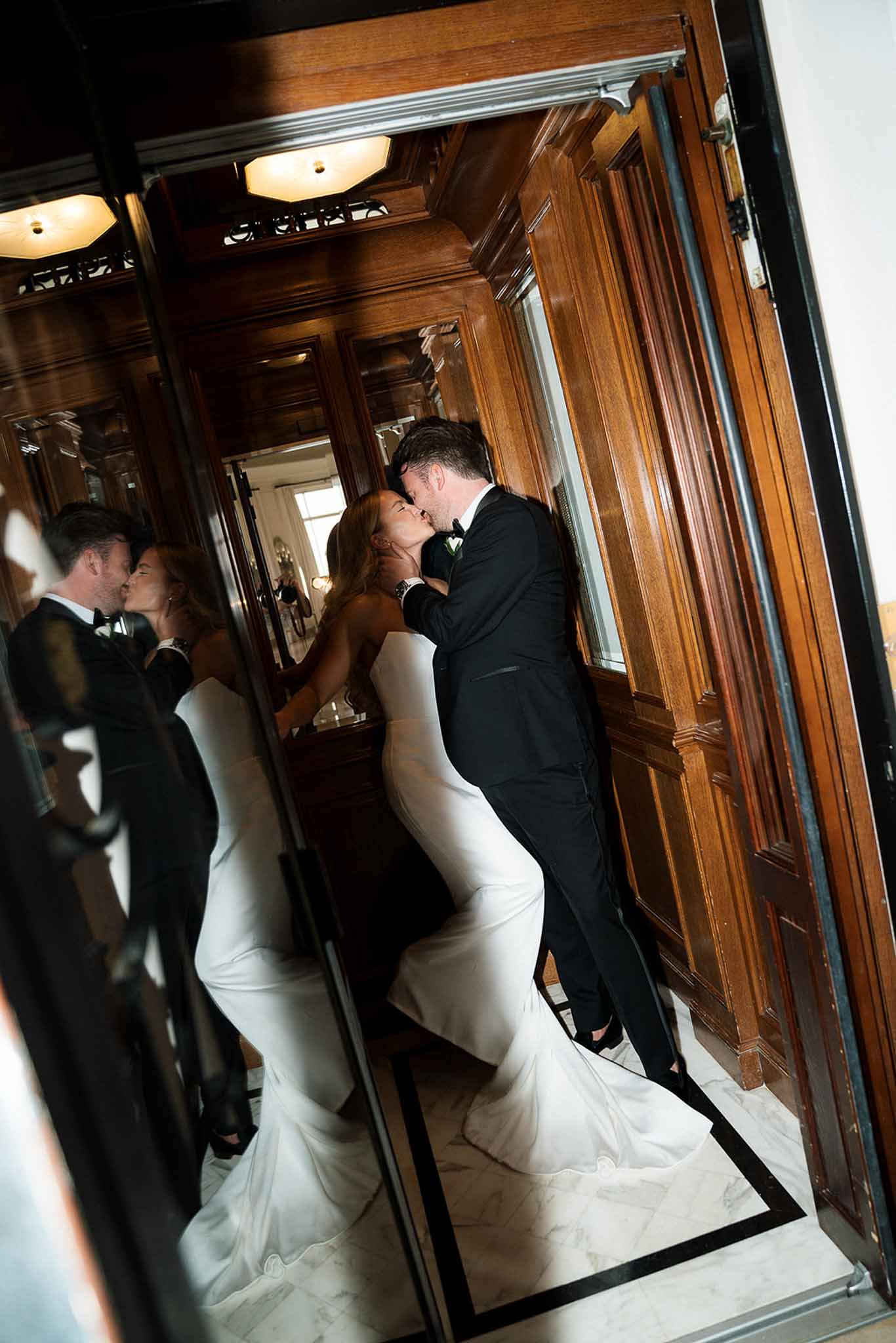 Bride and groom kissing