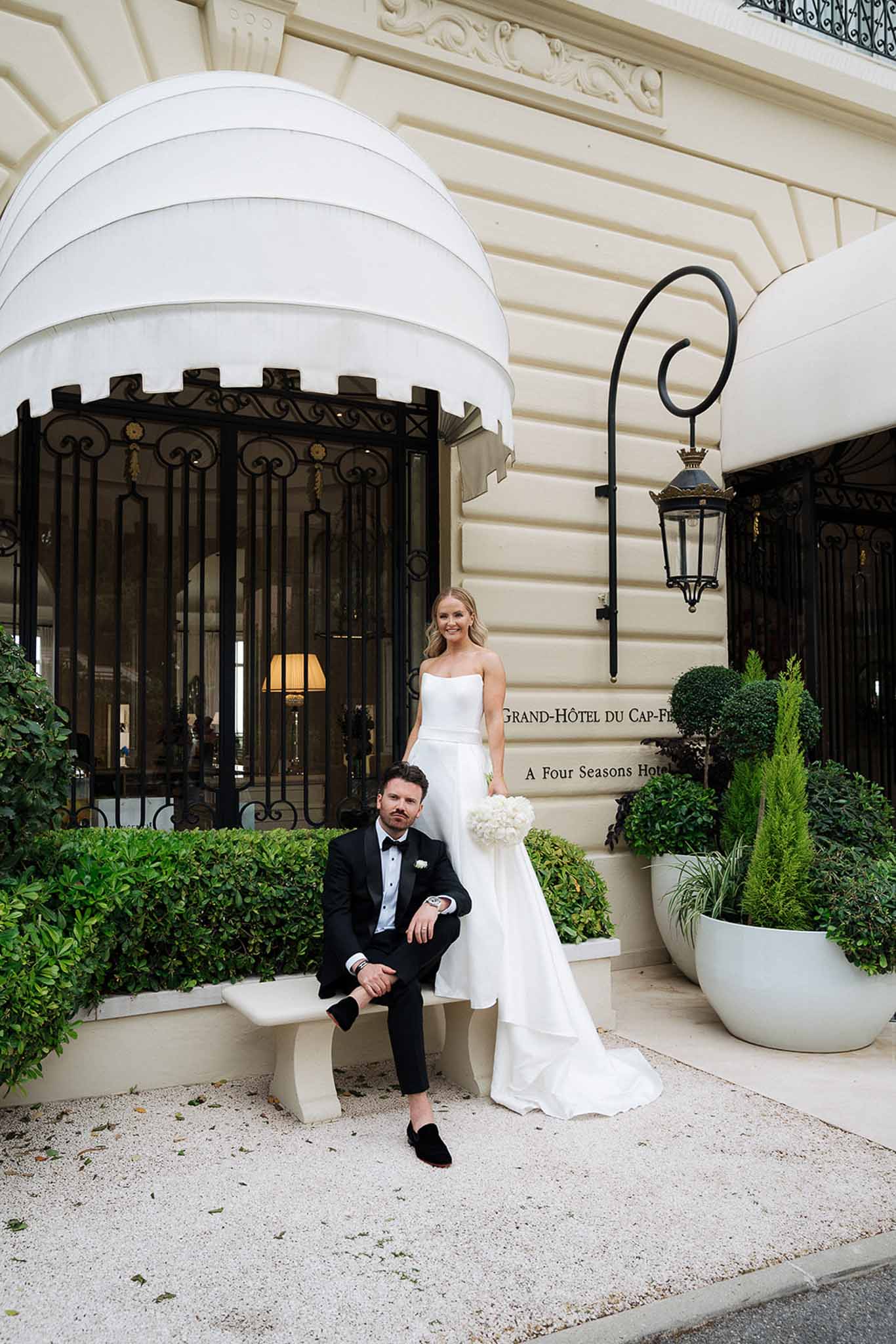 Black and white photo of bride and groom portrait