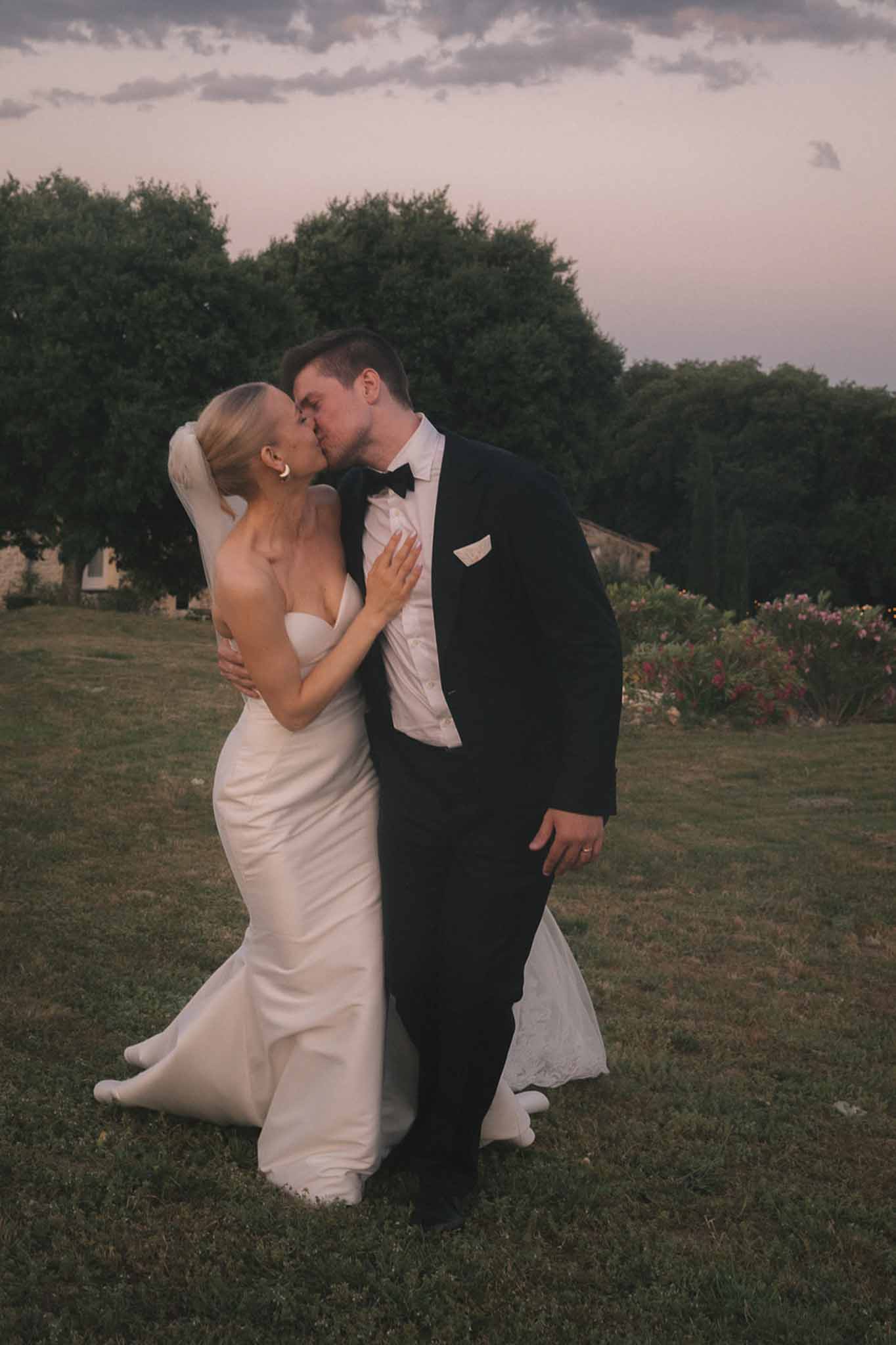 Bride and groom kissing