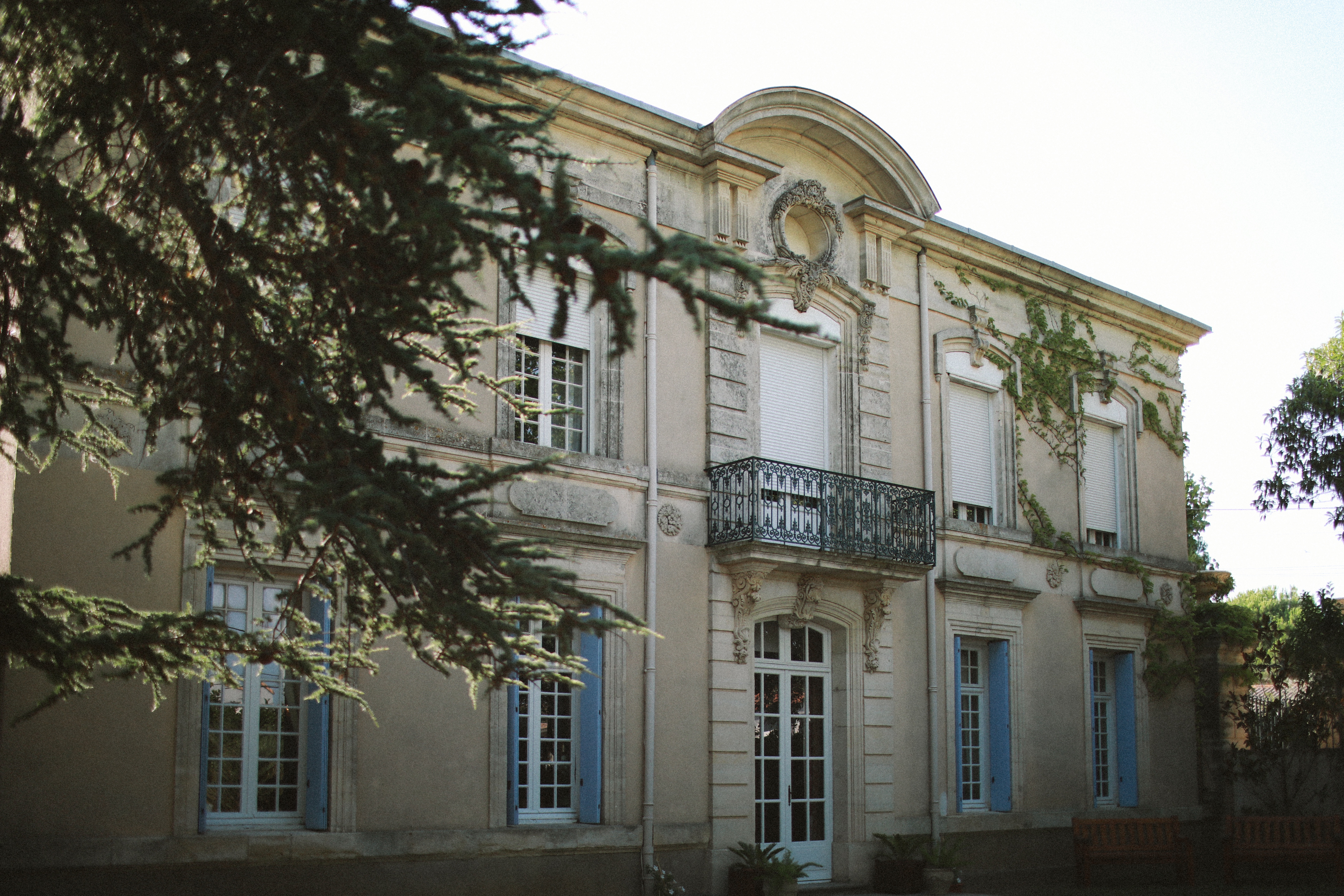 Chateau main facade and balcony at Chateau du Puits es Pratx, Ginestas