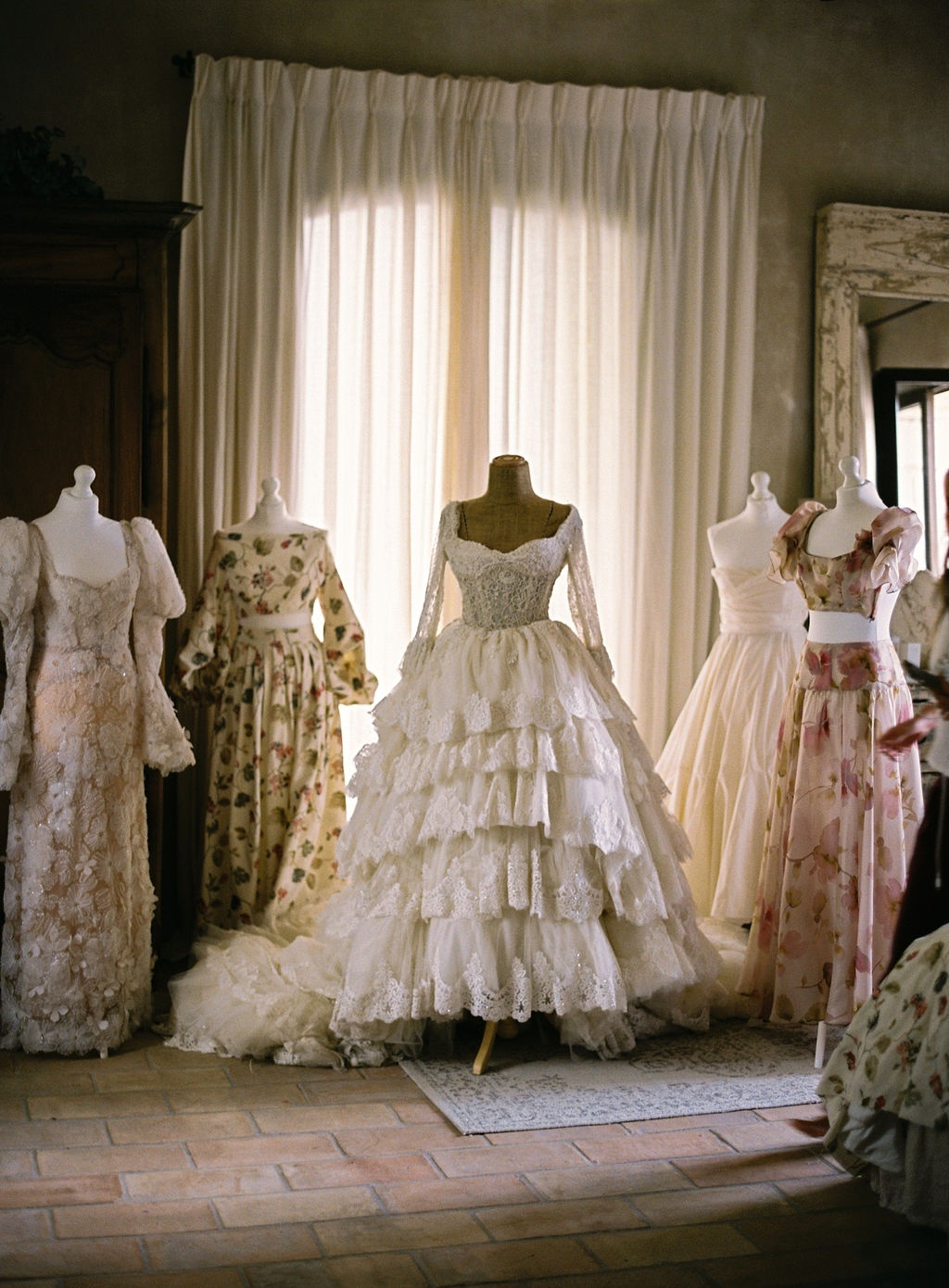 the bride's full weekend wardrobe of dresses at La Bastide de Laurence, Provence